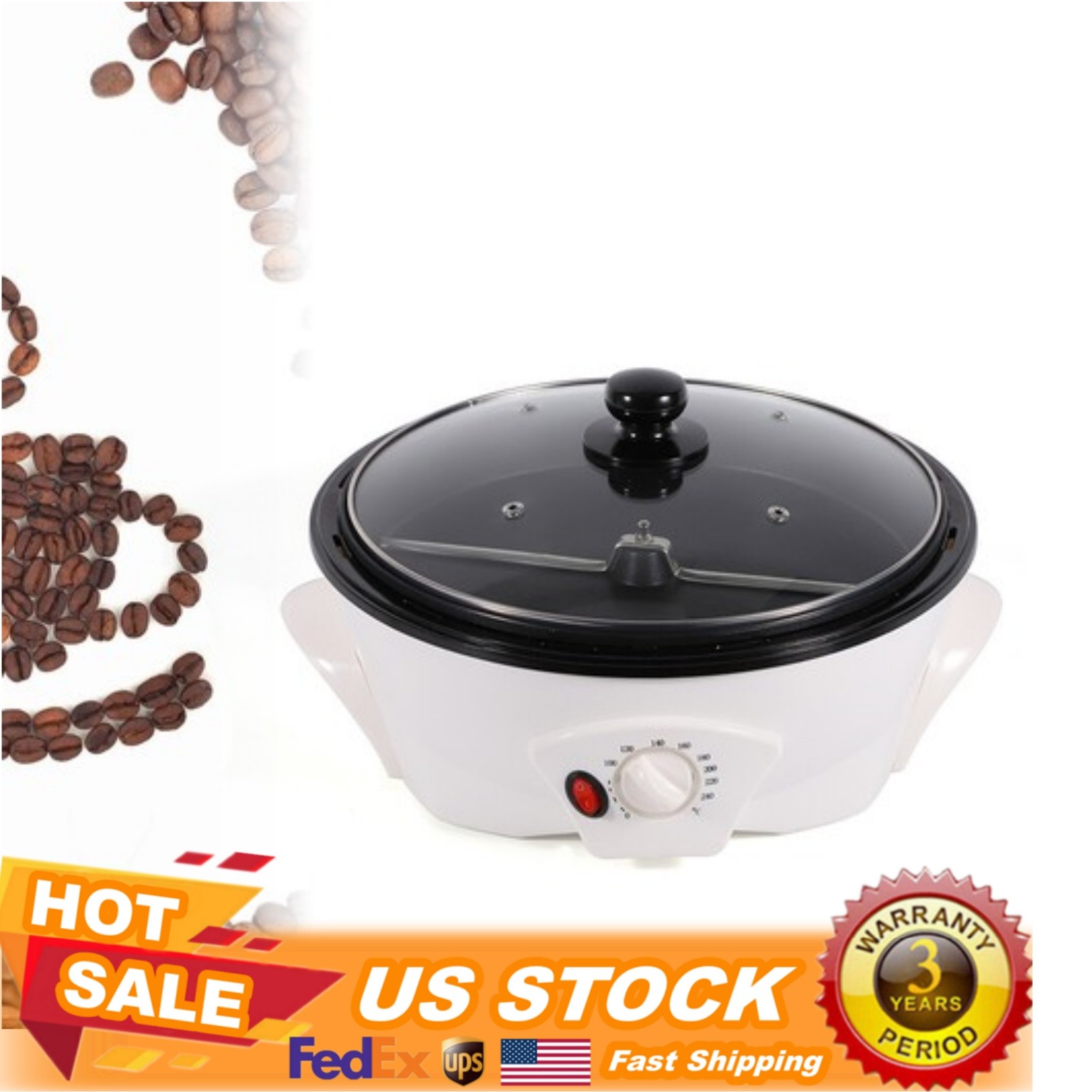 110V Electric Home Coffee Bean Roasting Machine Roaster Baker Non-stick Pan Home