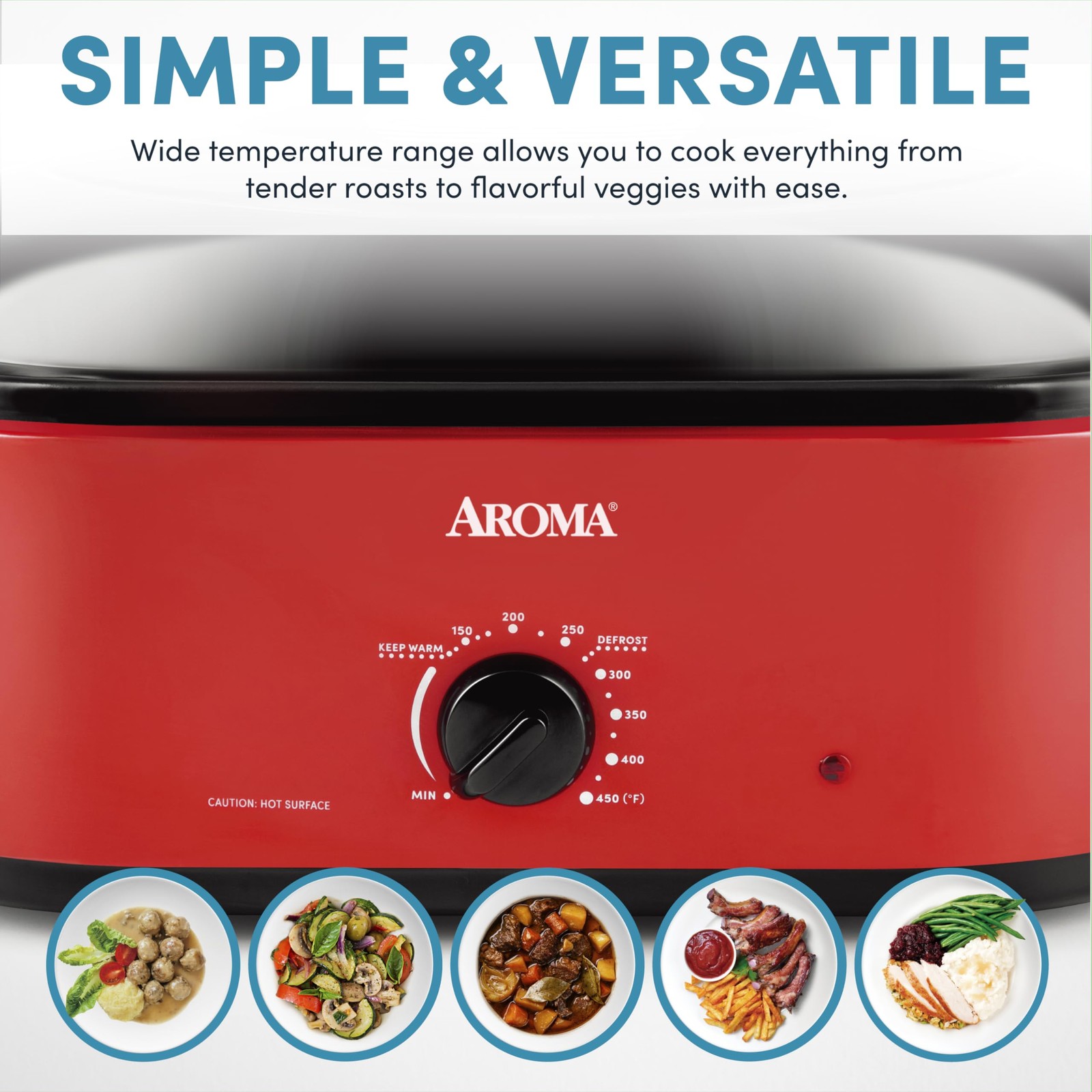 Aroma 18Qt. Roaster Oven Self-Basting Lid Fits 22-Lb. Turkey Adjustable