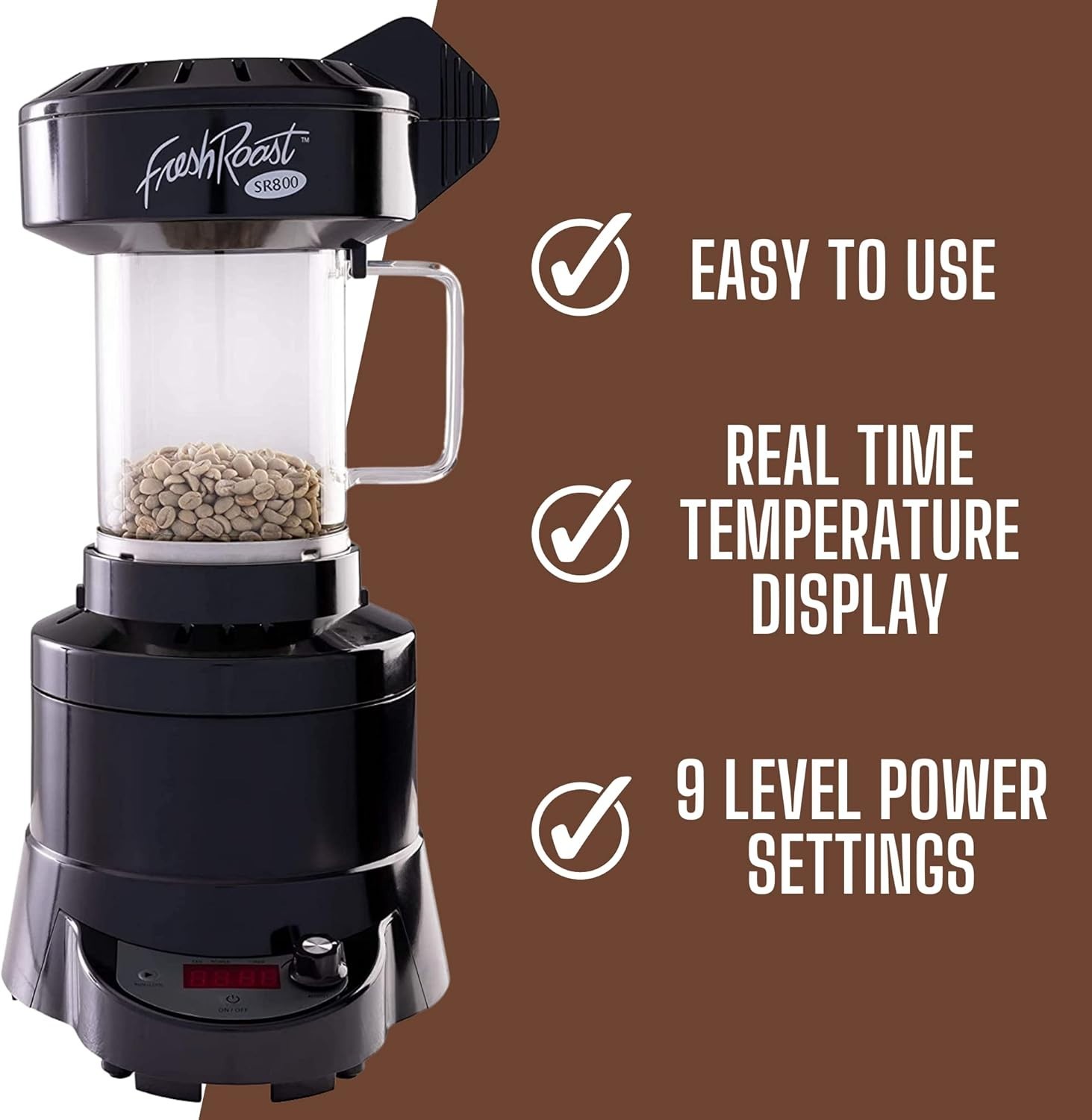 Electric Coffee Roaster for Home Use with Chaff Basket and Glass Chamber