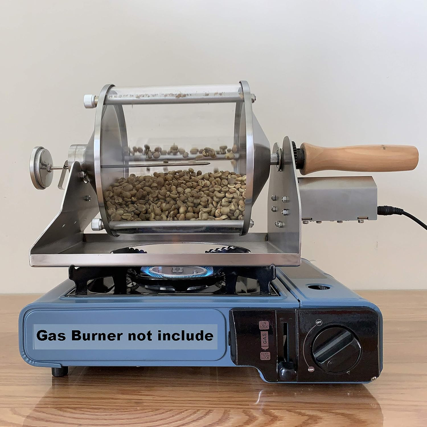 Home Coffee Roaster with Gas Burner, 400G Capacity, Quartz Drum & Steel Frame