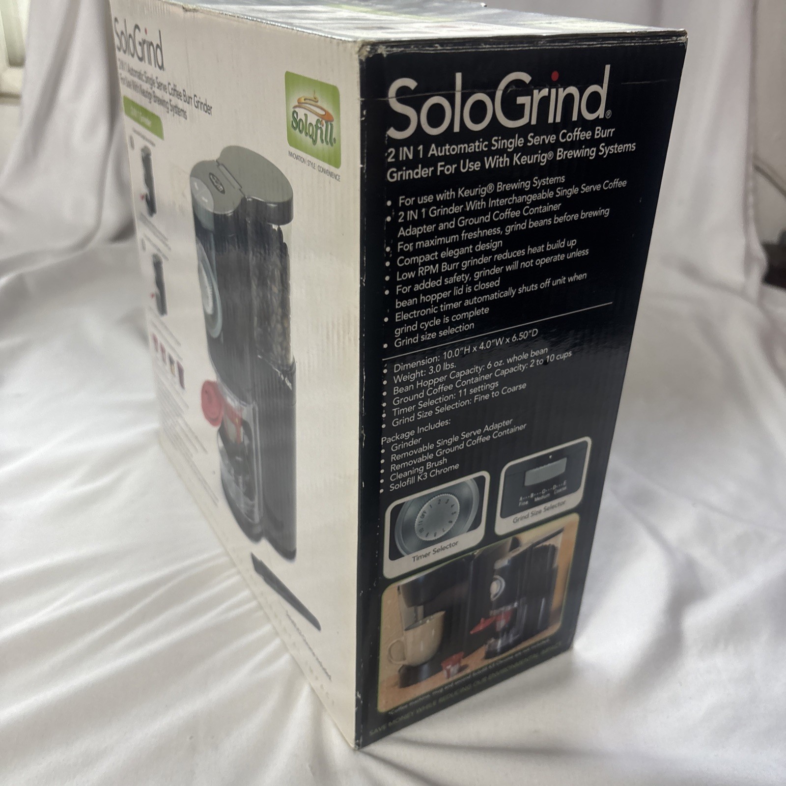 New! Solofill SoloGrind 2-in-1 Automatic Single Serve Coffee Burr Grinder Keurig