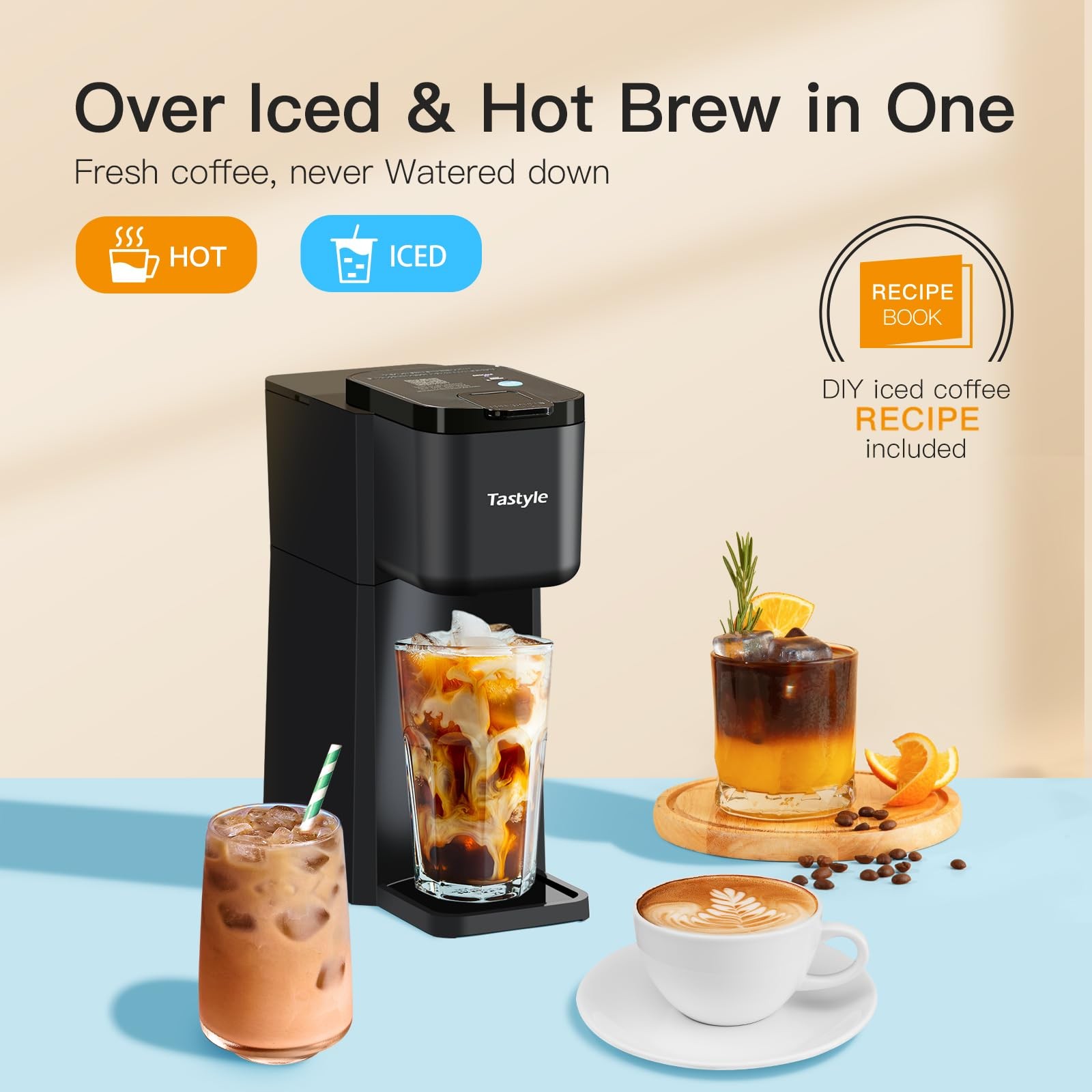 Tastyle Mini Hot and Iced Coffee Maker Single Serve, for K Cup Classic Black