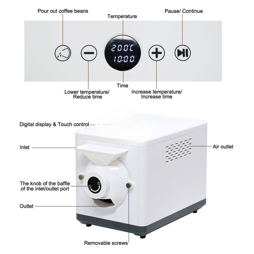 Small 1500g Baking Capacity Silent Motor Coffee Roaster 110V/220V Commercial