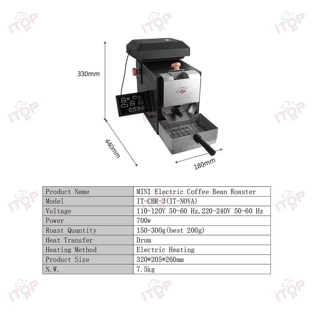 200g Electric Coffee Bean Roaster Stir Roasting 3 Modes Optional Baking Curve