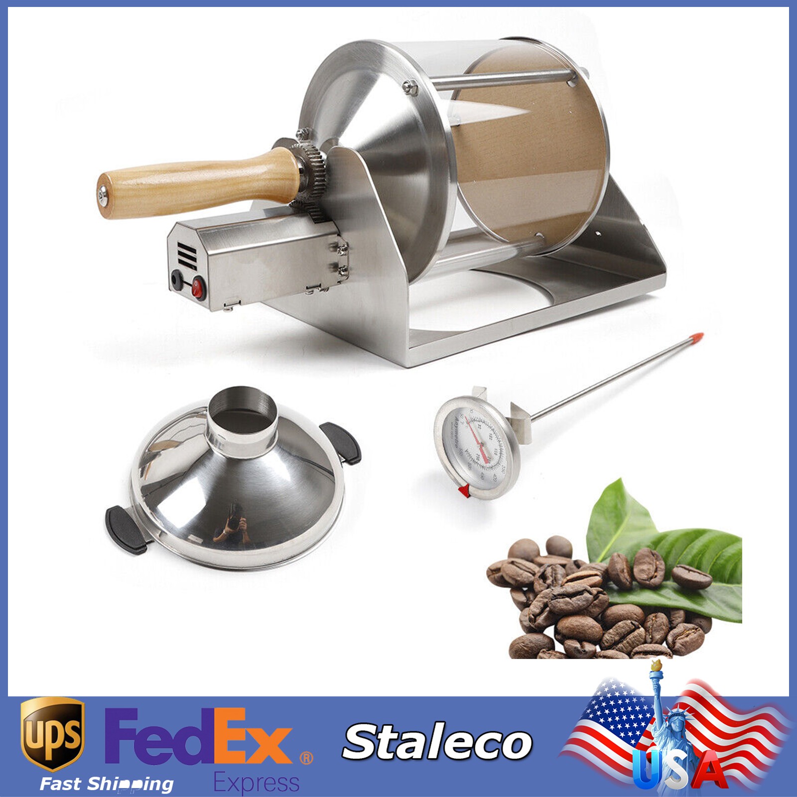 Gas Coffee Bean Roaster 400g Stovetop Drum 110V US Plug Home Roasting
