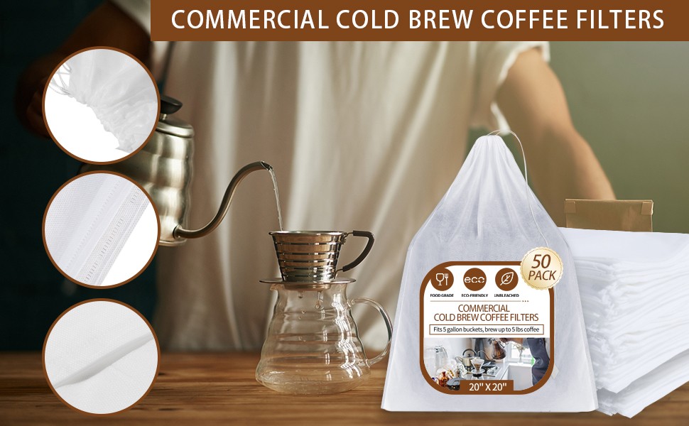 50Pcs mercial Cold Brew Coffee s for 5 Gallon Buets, 20″ X 20″