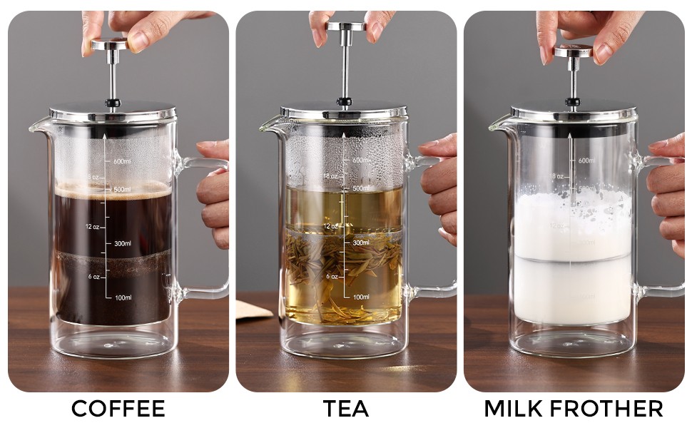 French Pr Coffee Maker 600ML,Double Wall Insulated Borolicate