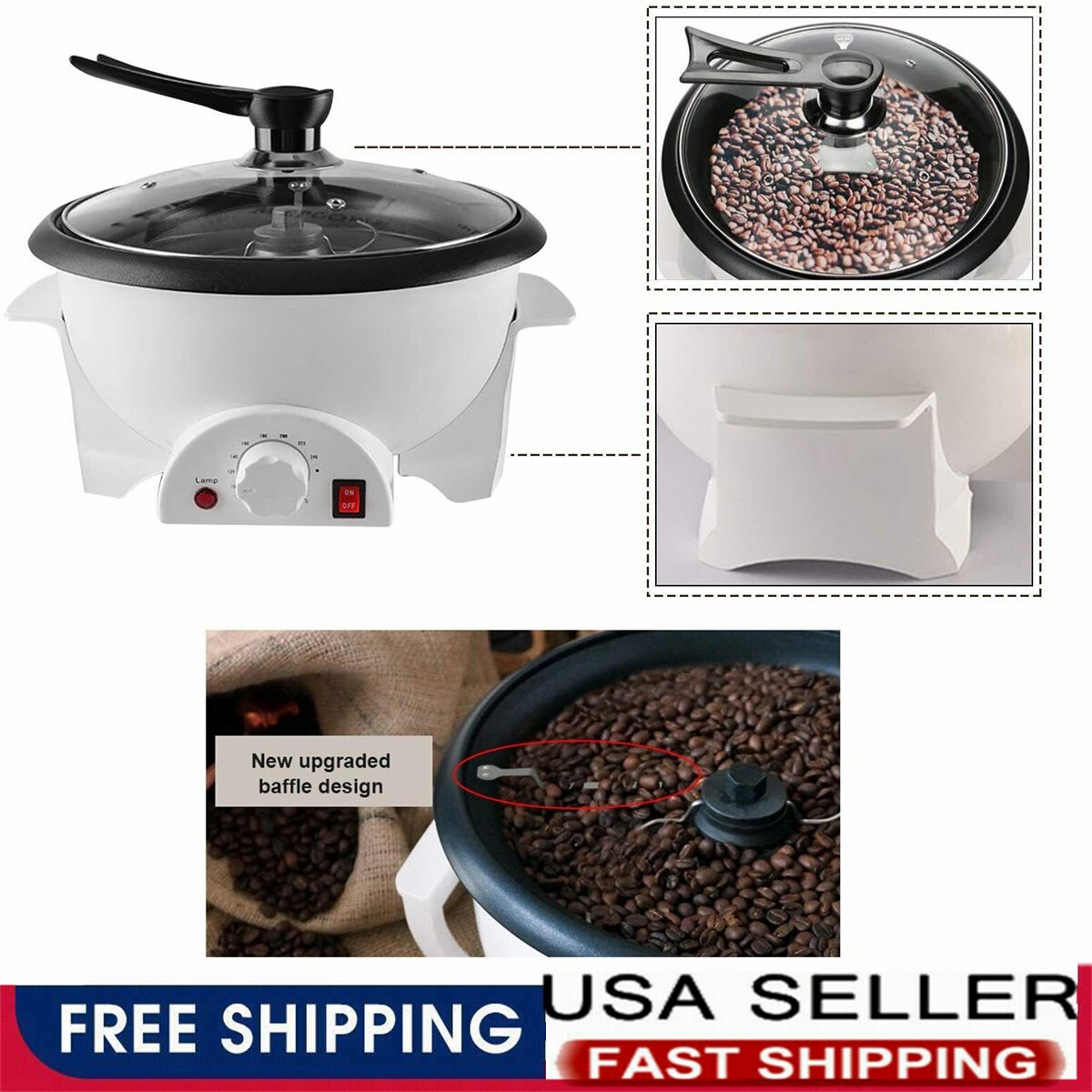 110V Electric Coffee Bean Roaster Household Peanut Nuts Cashew Roasting Machine