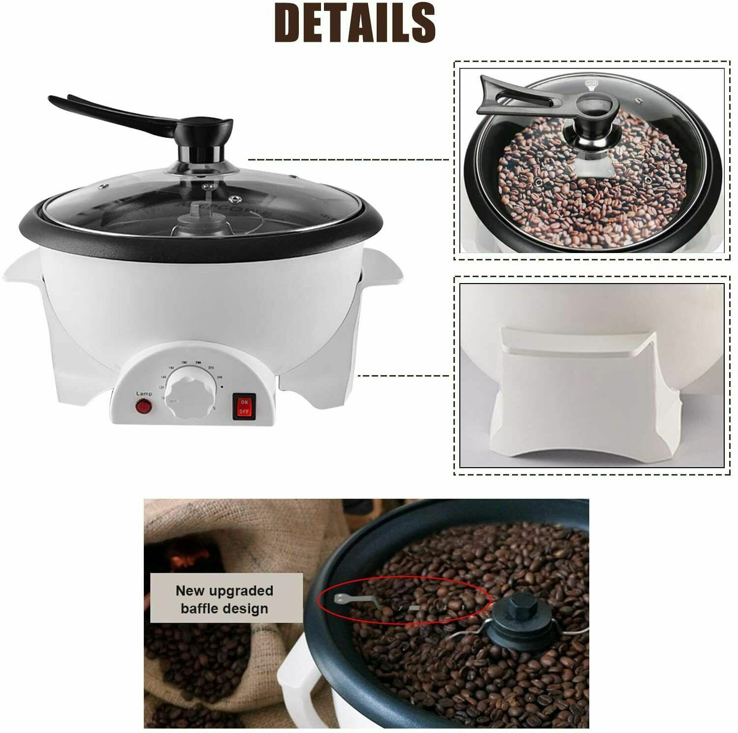 110V Electric Coffee Roaster Household Coffee Bean Cashew Peanut Roaster Machine