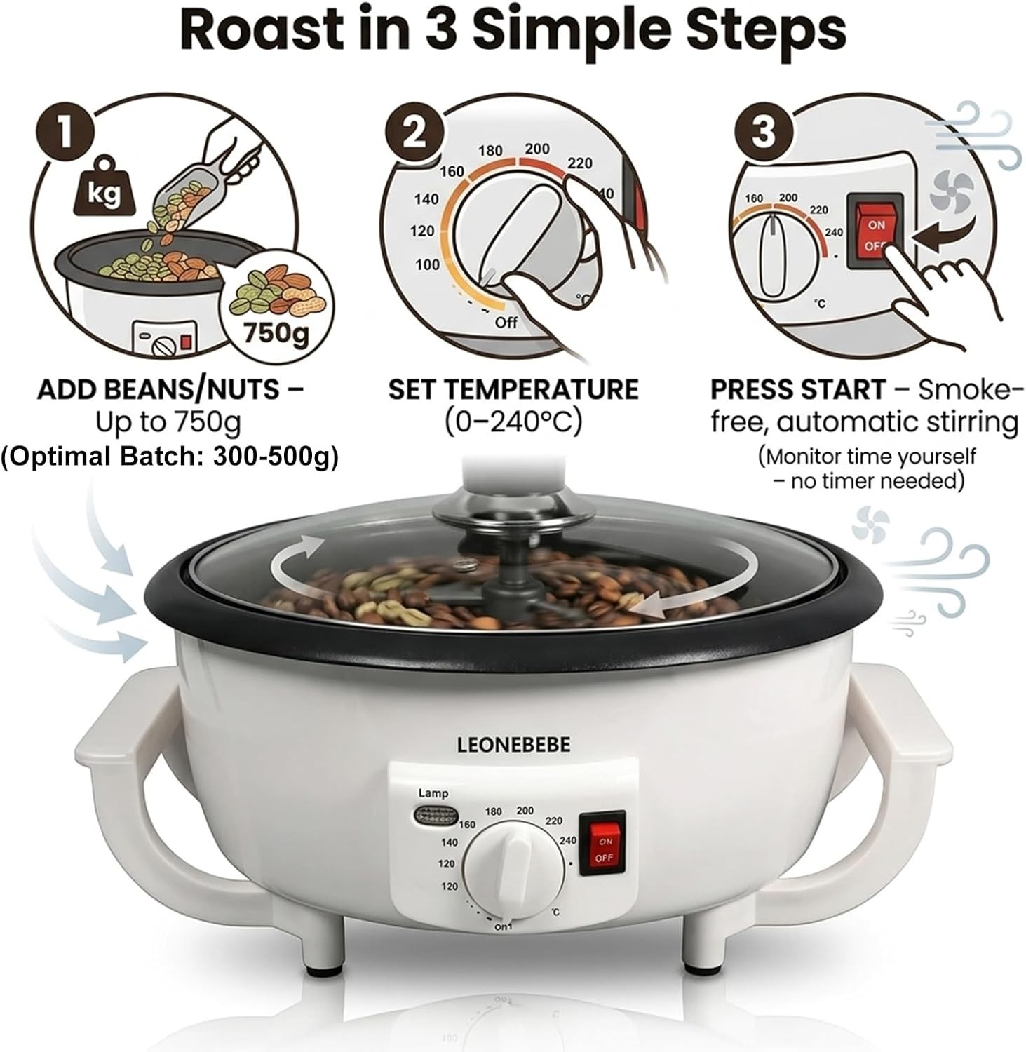 Home Coffee Bean Roaster Machine for Beginner Electric Nut Peanut Cashew