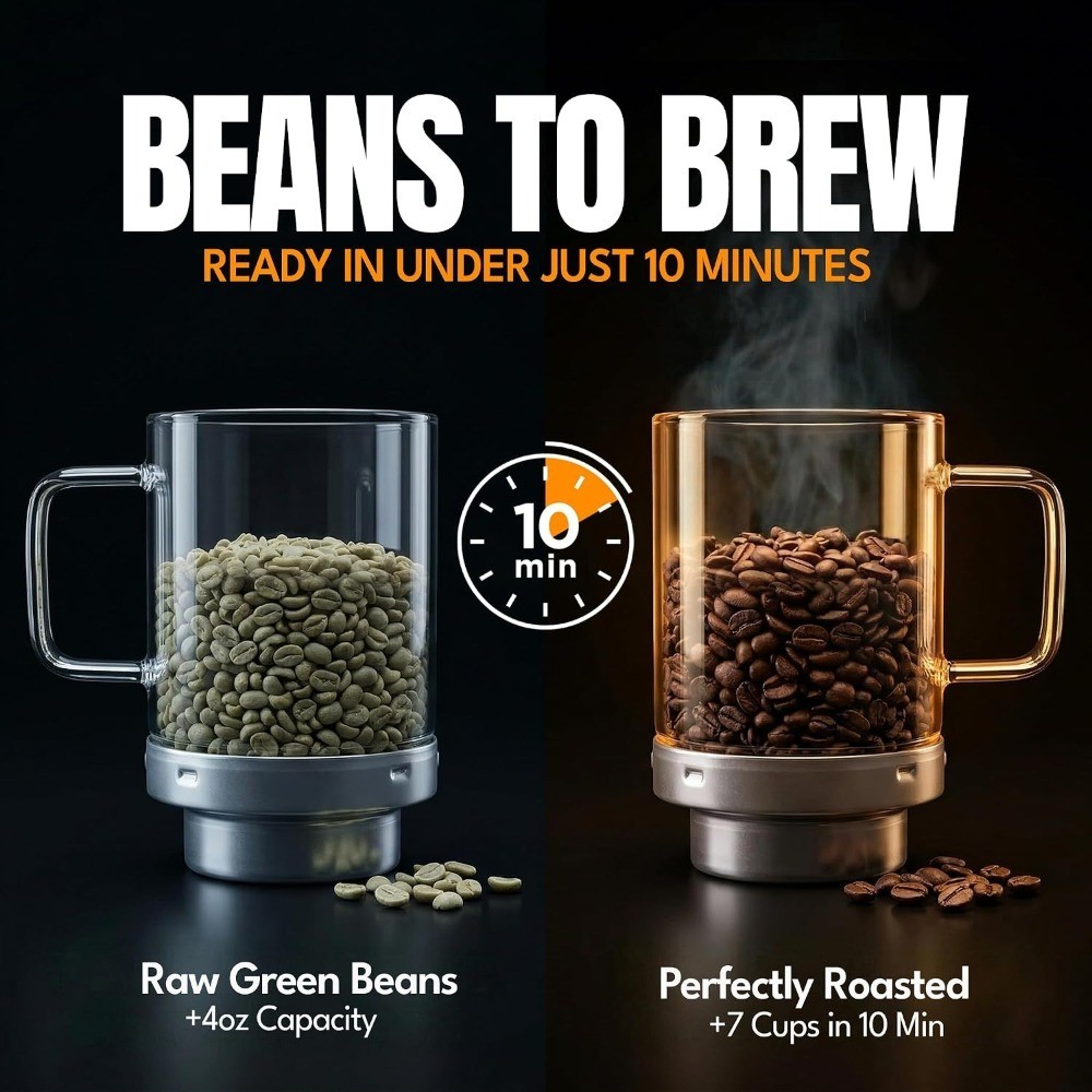 Automatic Coffee Bean Roaster for Home Use Variable Heat Settings Convection Fan