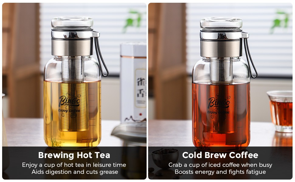 Glass Cold Brew Coffee Maker with Extended Fine Mesh , Tea
