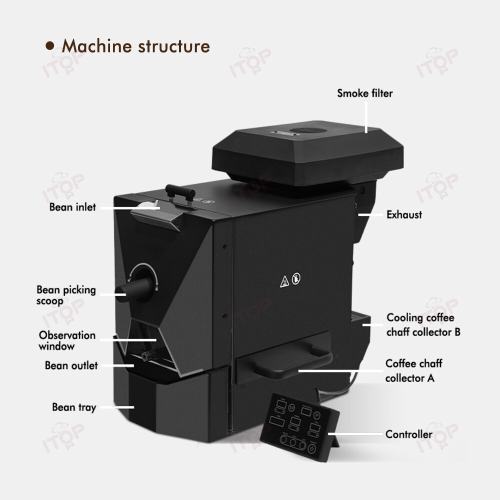1000W Coffee Bean Roaster Commercial Automatic Roaster with Baking Curve Options