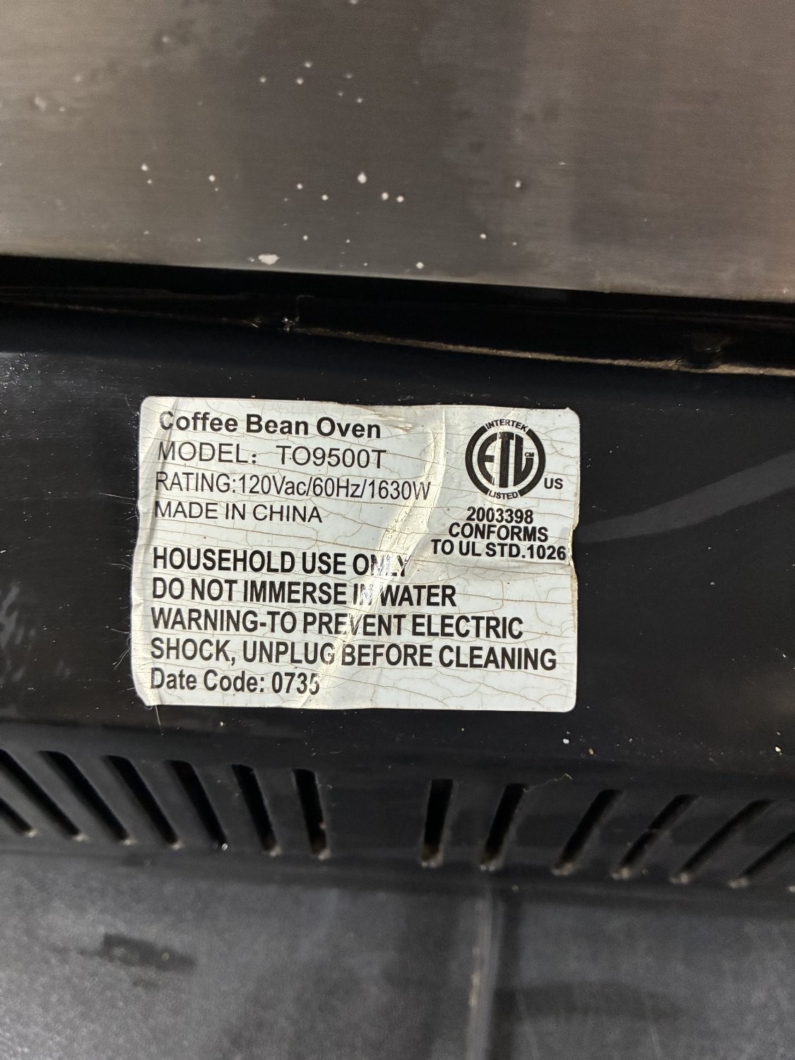 Behmor 1600 TO9500T Coffee Bean Oven Roaster Drum Tray 120V 1630W Tested