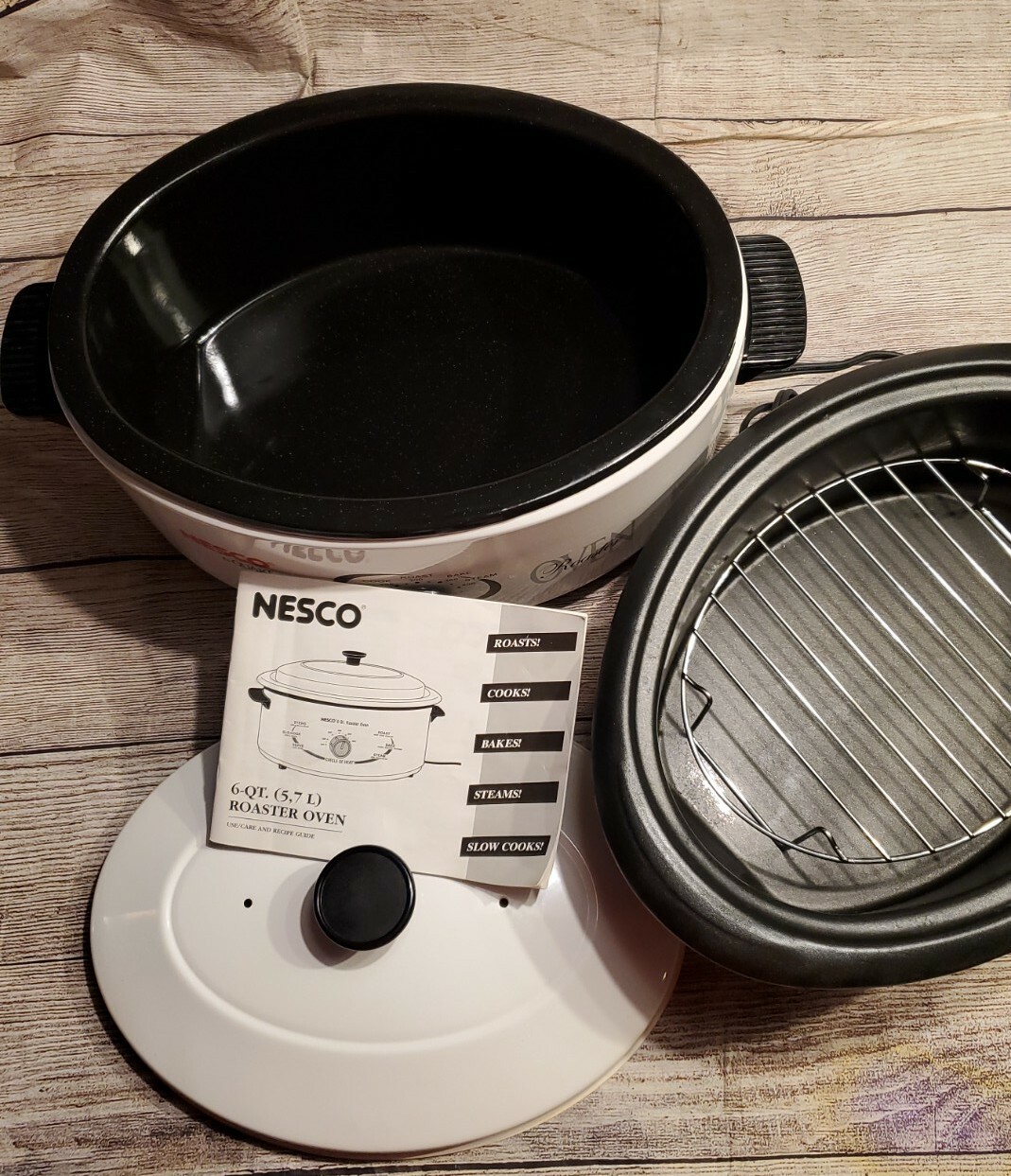 Nesco 4816-14-30 Classic Oven Roaster Oven 6 Quart, Porcelain Cookware, White
