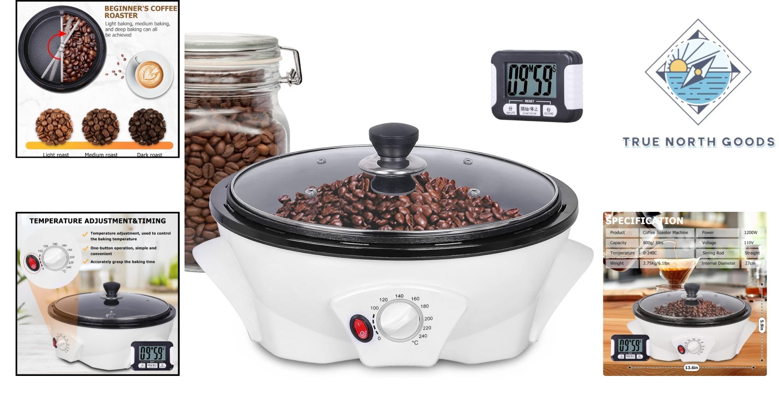 Electric Coffee Bean Roaster with Adjustable Temperature and Timer for Home Use
