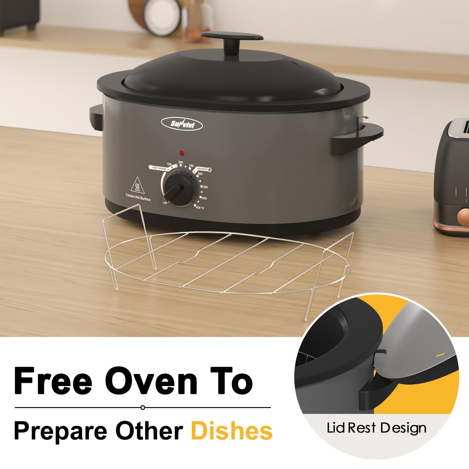 Sunvivi Roaster Oven Self-Basting Lid Electric 8-Quart Turkey Roaster Oven