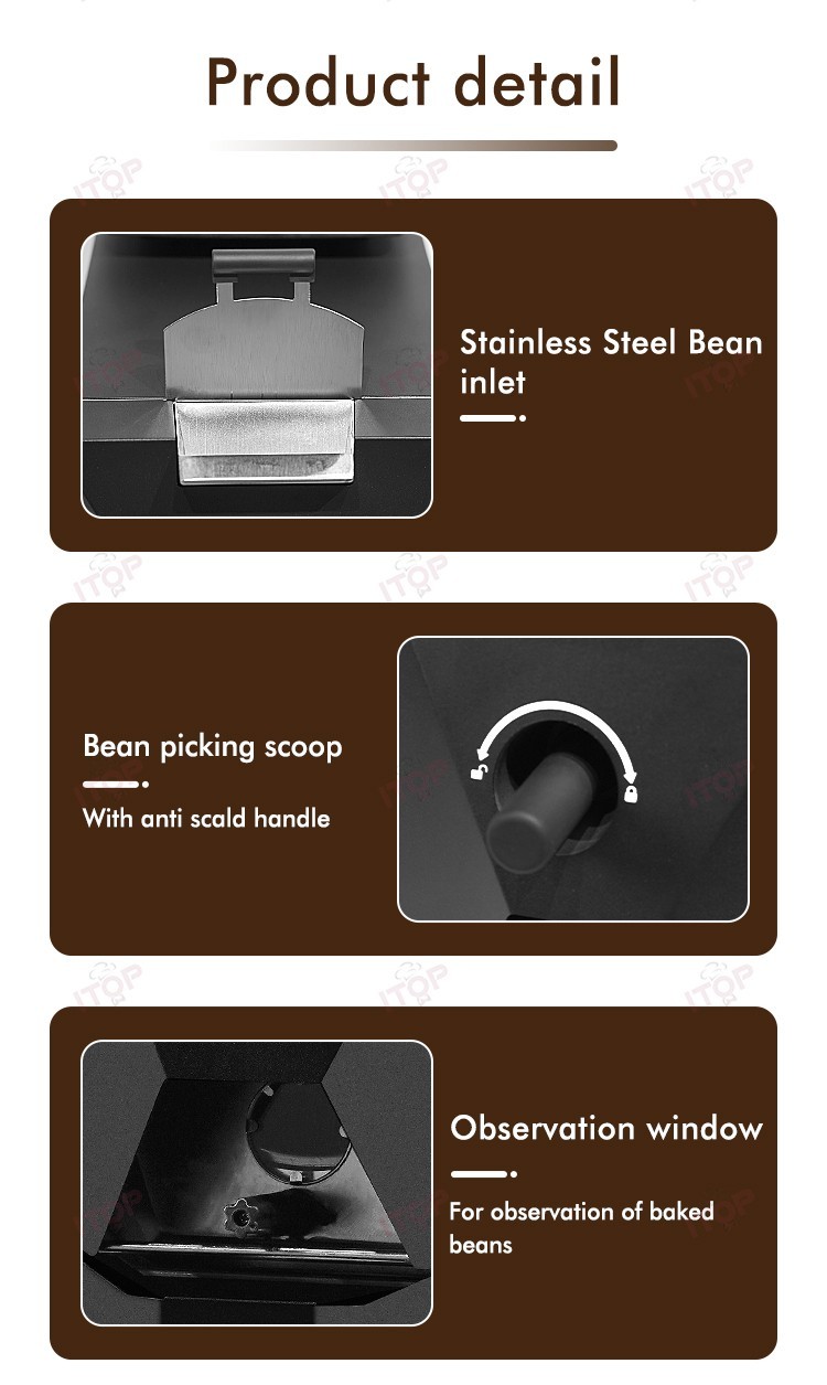 ITOP Electric Coffee Bean Roaster Drum Roaster 3 Operating Modes Espresso Tool