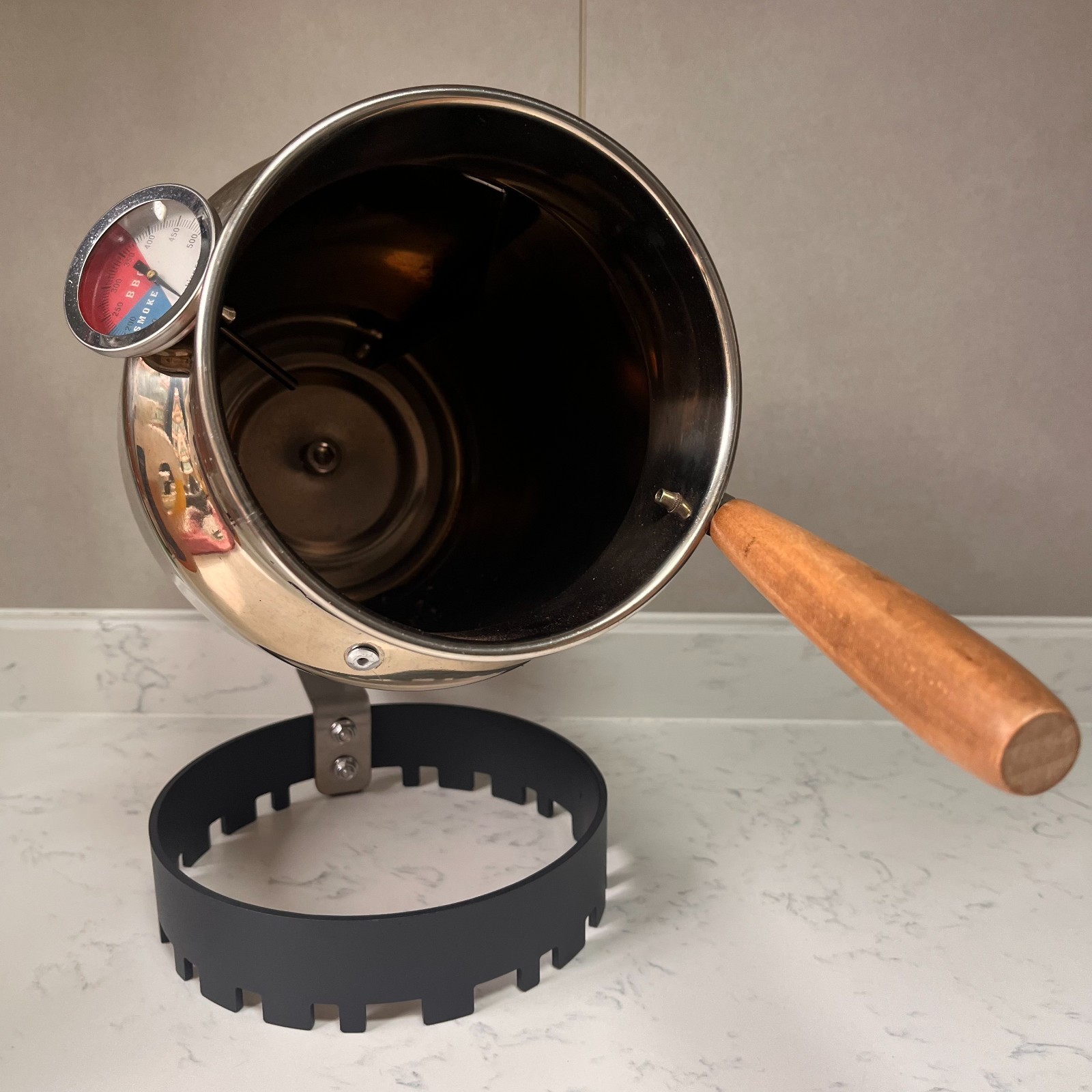 Hand-Crank Rotating Stainless Steel Coffee Bean Roaster with Thermometer