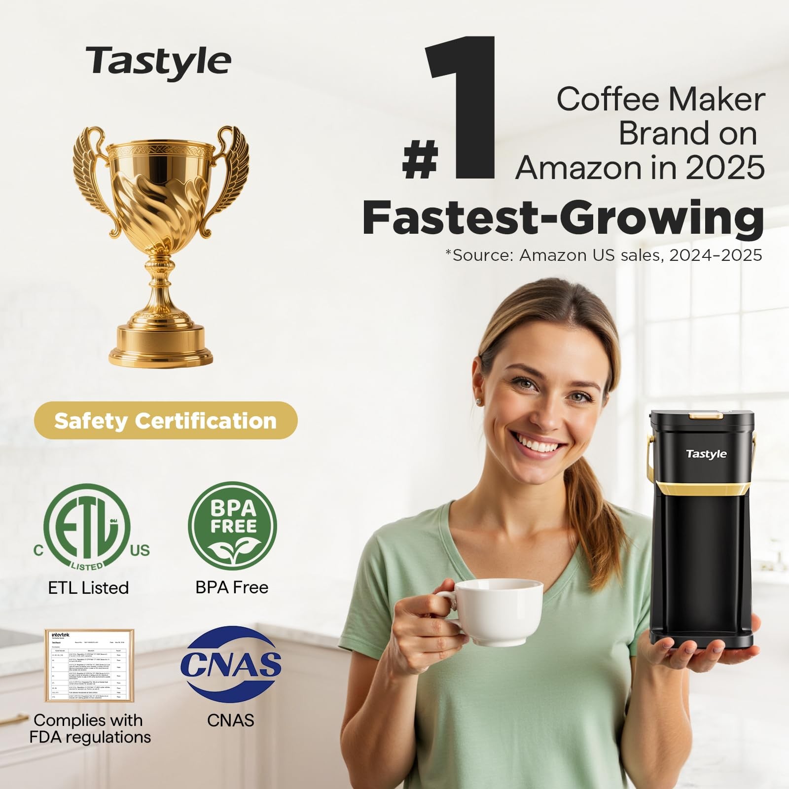 Tastyle Single Serve One 8.1 inches x 4.6 x 9.8 inches, Black and Gold