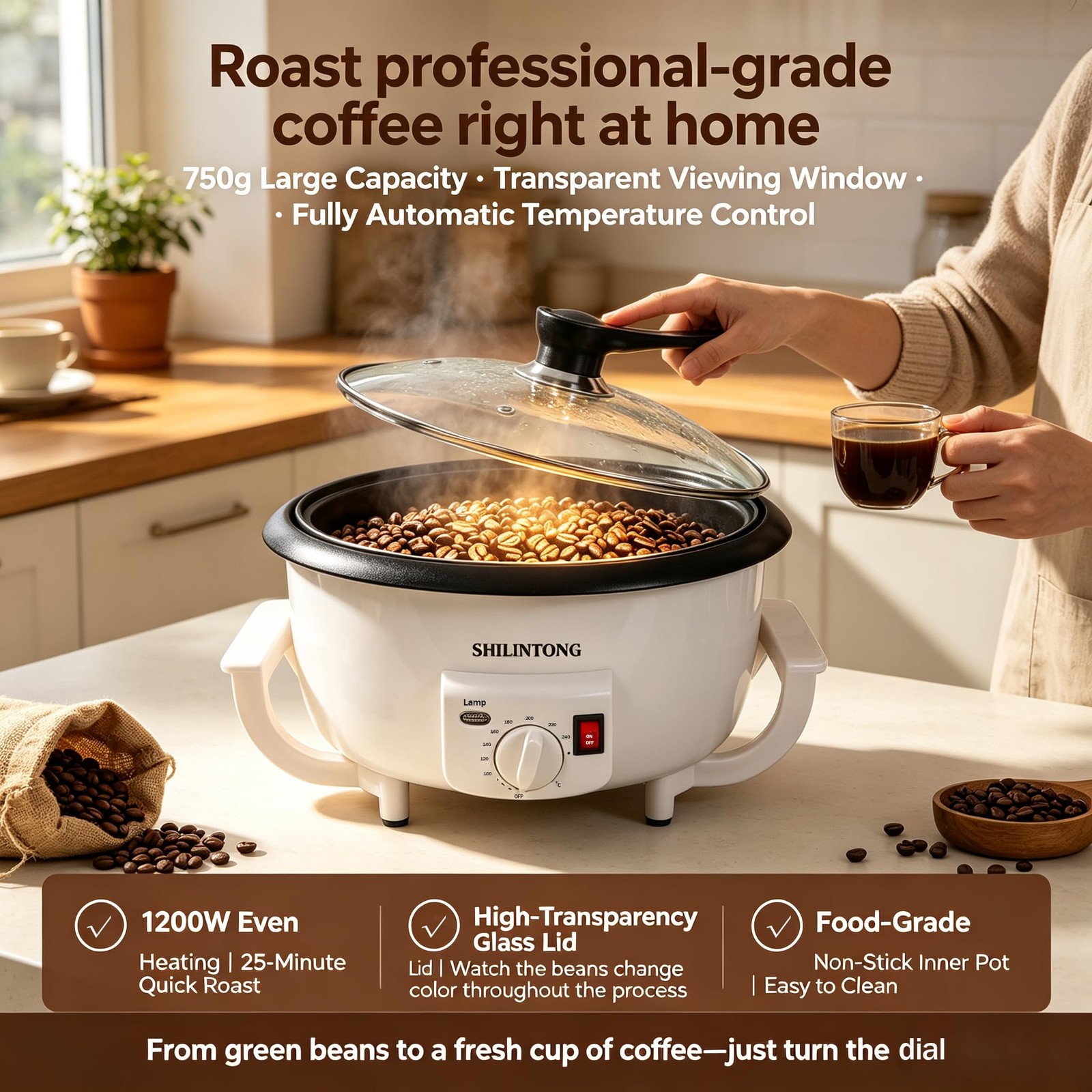 Coffee Roaster Machine for Home Use, 110V 1200W No Timer, 750g Large Capacity…