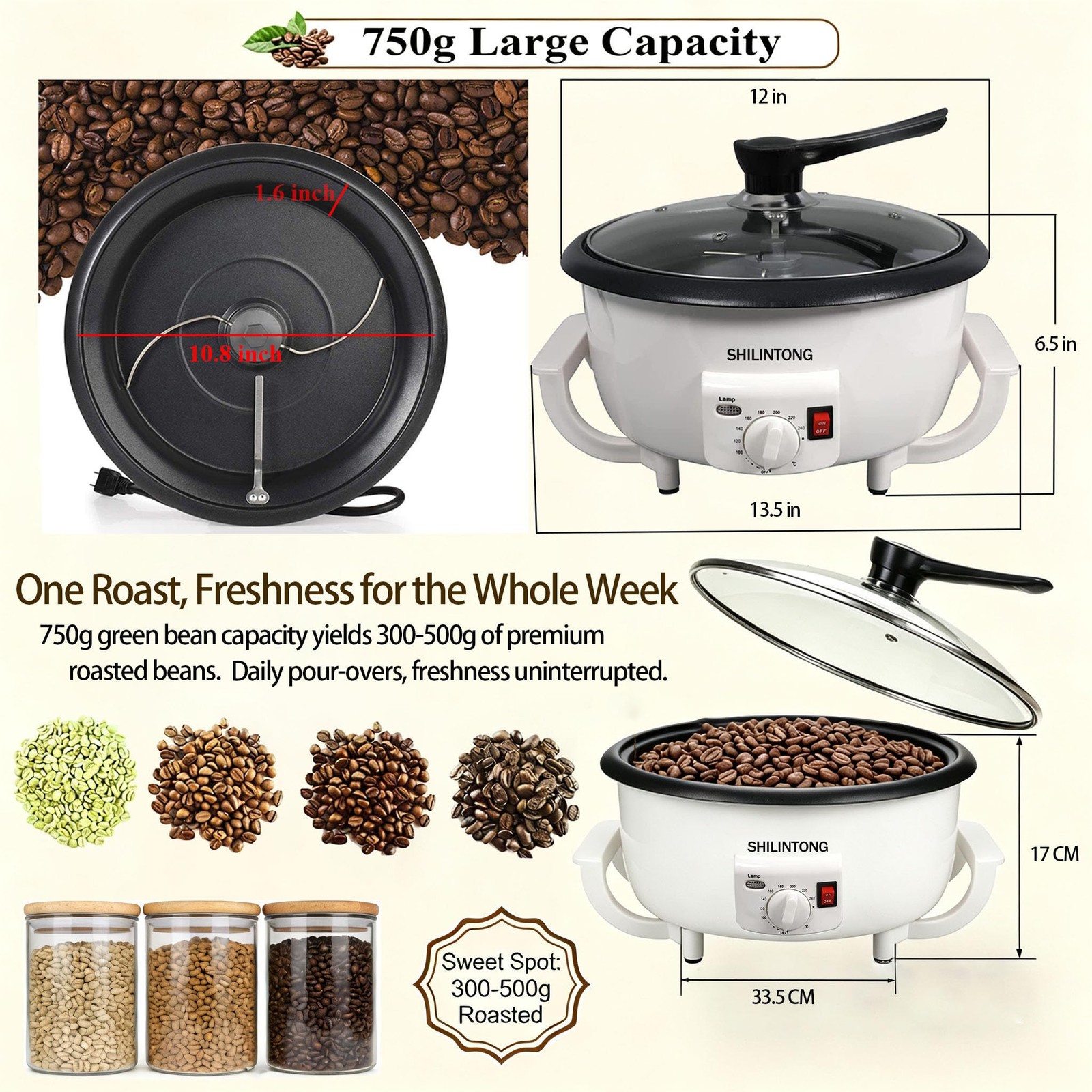 Coffee Roaster Machine for Home Use, 110V 1200W No Timer, 750g Large Capacity…