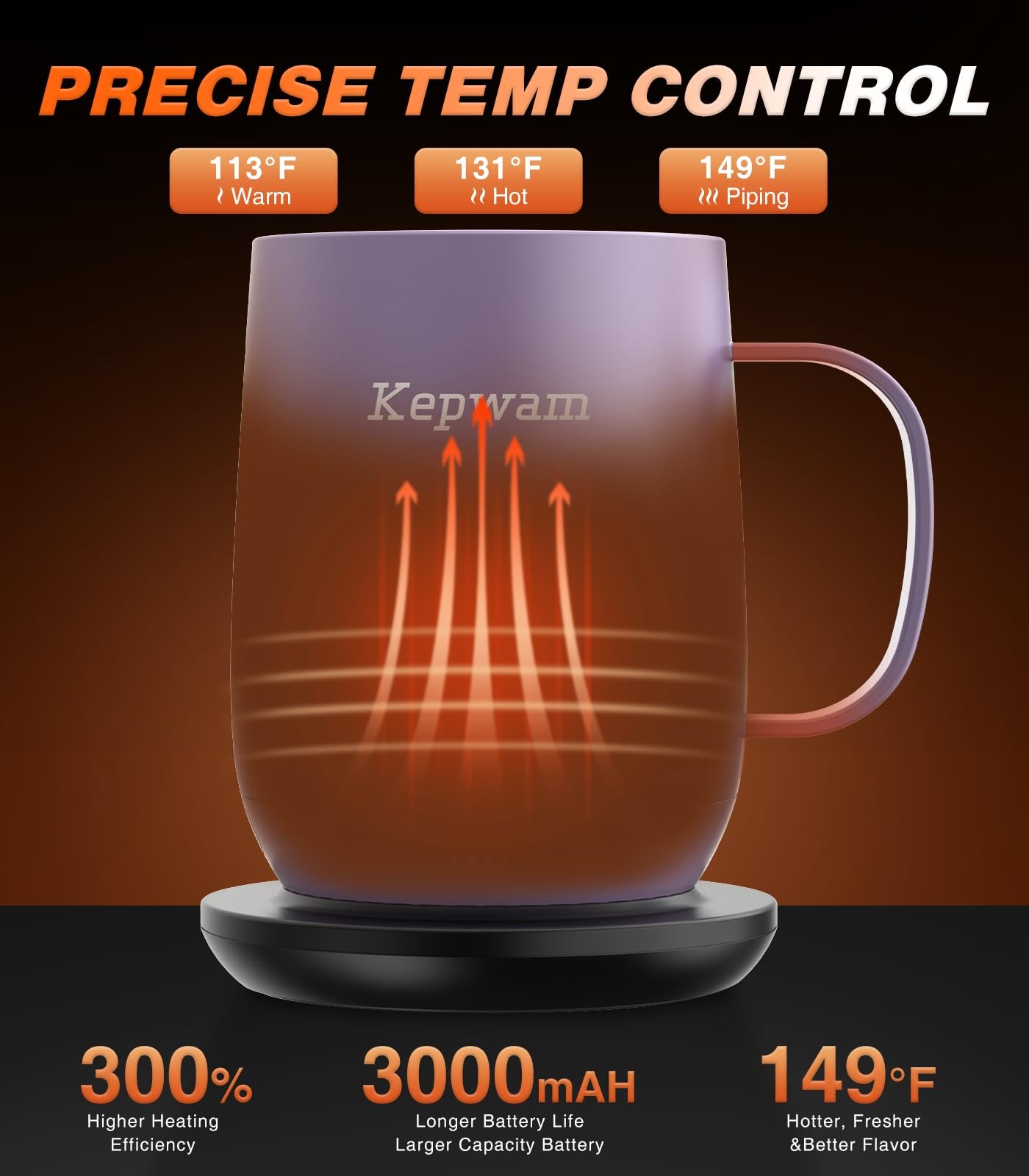 Kepwam Self Heating Coffee Mug T2, 16oz Smart Heated 16oz, Lilac Violet