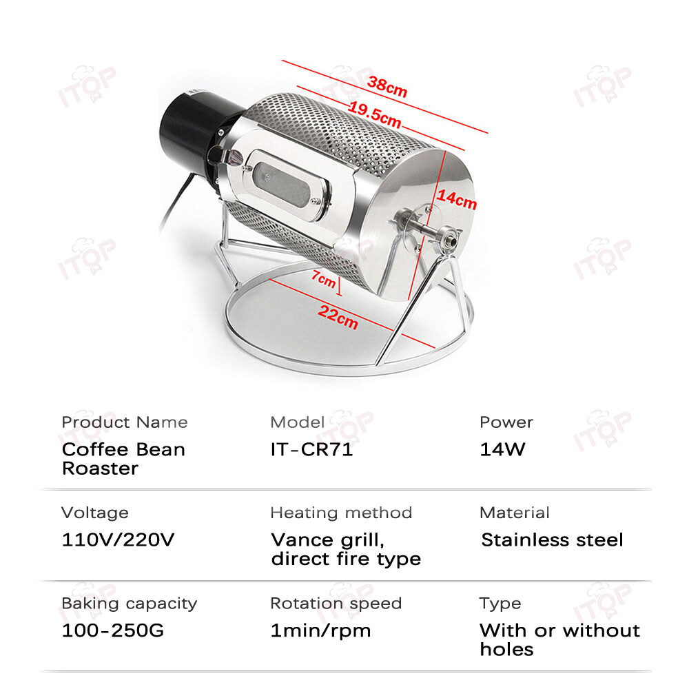 Coffee Roaster Drum Stainless Steel Coffee Bean Roaster 100-250g Coffee Tools
