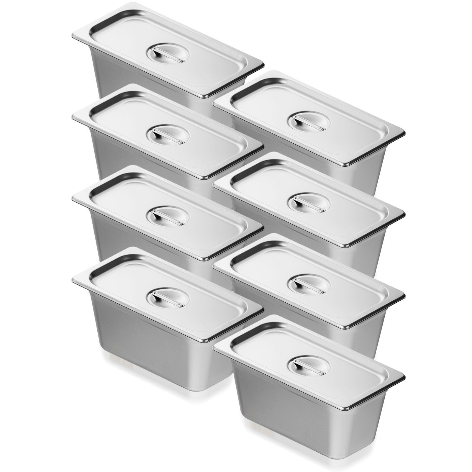 8 Pack Hotel Pans, 1/ 3 Size Anti – Jam Steam Pan with Lid, 0.8mm Thick