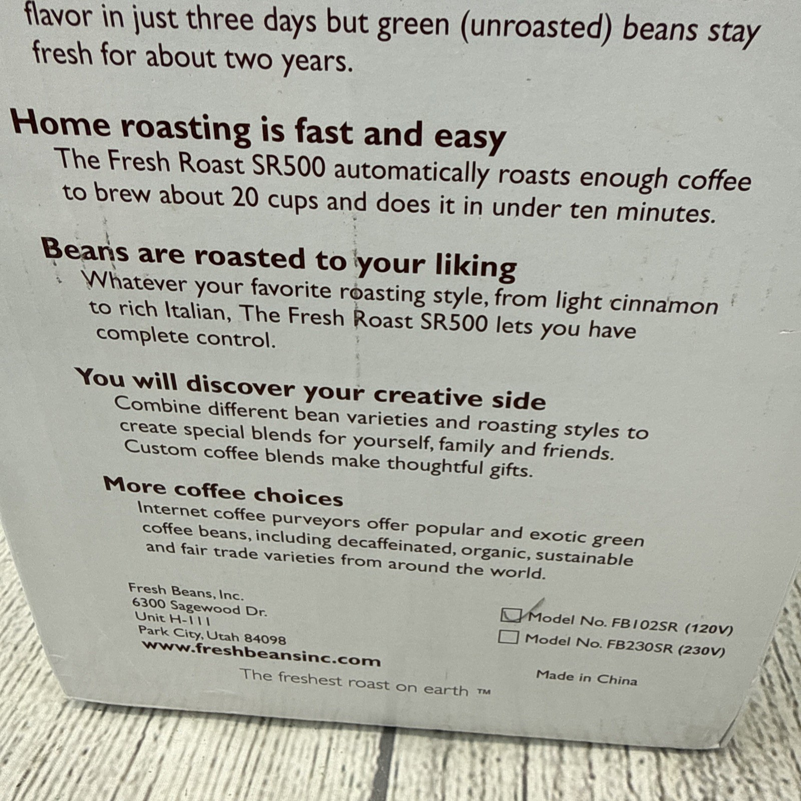 Fresh Roast SR500 Automatic Coffee Bean Roaster Model FB102SR, 120v – New Sealed