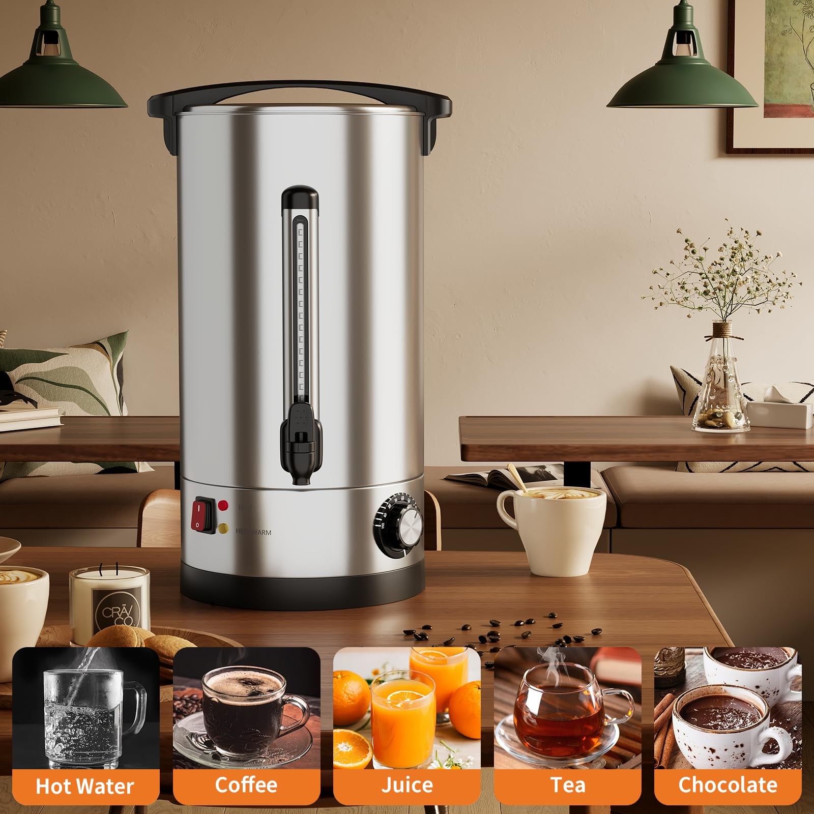 70 Cup 10L Stainless Steel Double Wall Insulated Coffee Urn Hot Water Dispenser