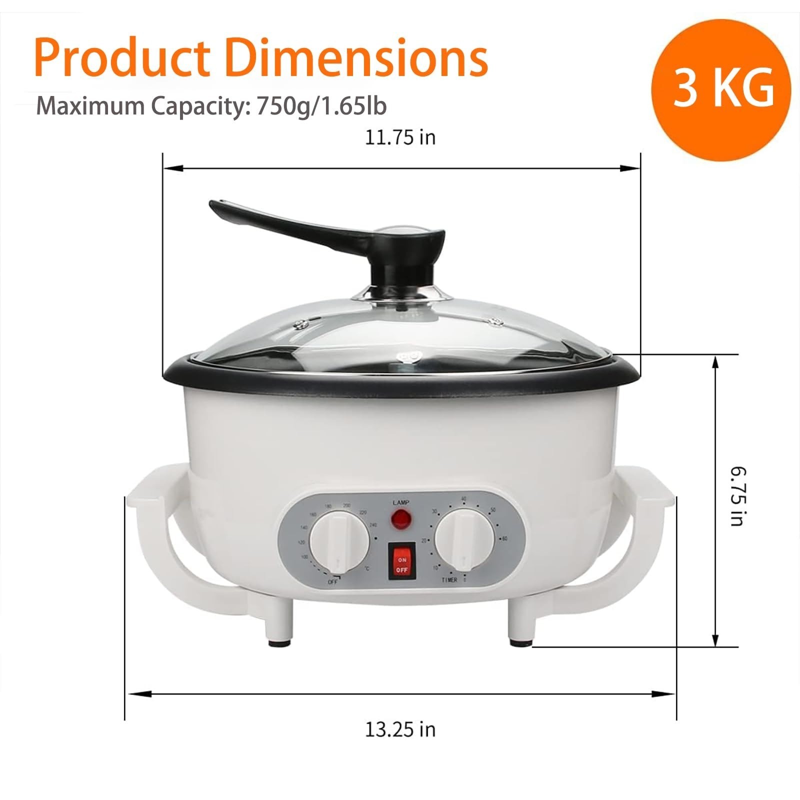 WINB Home Coffee Bean Roaster 110V 1200W 0.75kg Timer 240°C