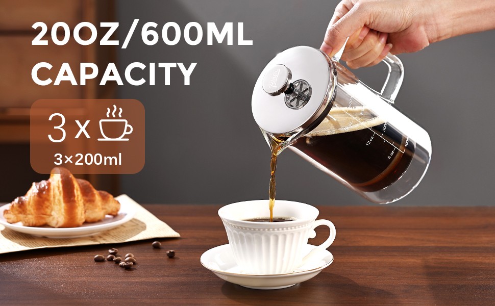 French Pr Coffee Maker 600ML,Double Wall Insulated Borolicate