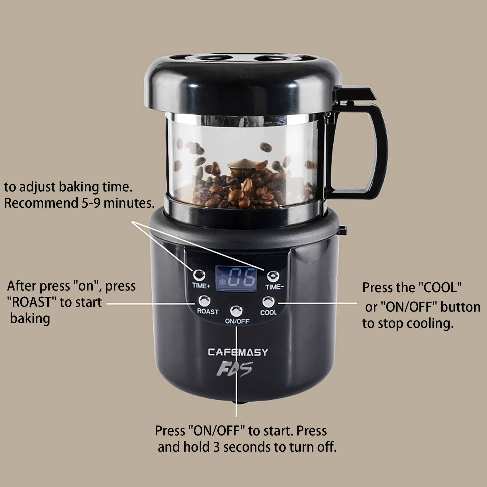 Automatic Coffee Bean Roaster 7.5 X 6 X 10.6″ 4.5 lbs, 3 Scoops 100 grams