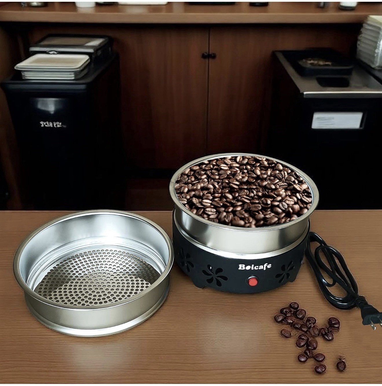 Boicafe Air Coffee Bean Roaster 1200W 120g Stainless Steel 110V Spoon