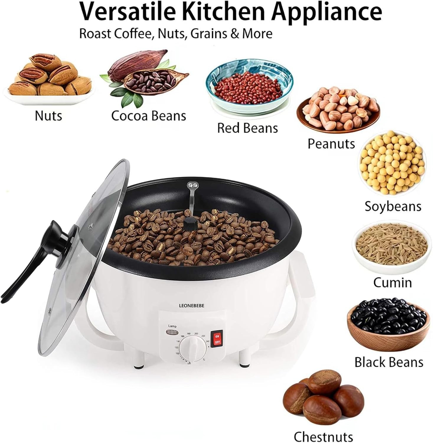 Home Coffee Roaster 750g, Adjustable 0-240°C, Smokefree, Easy Cleanup
