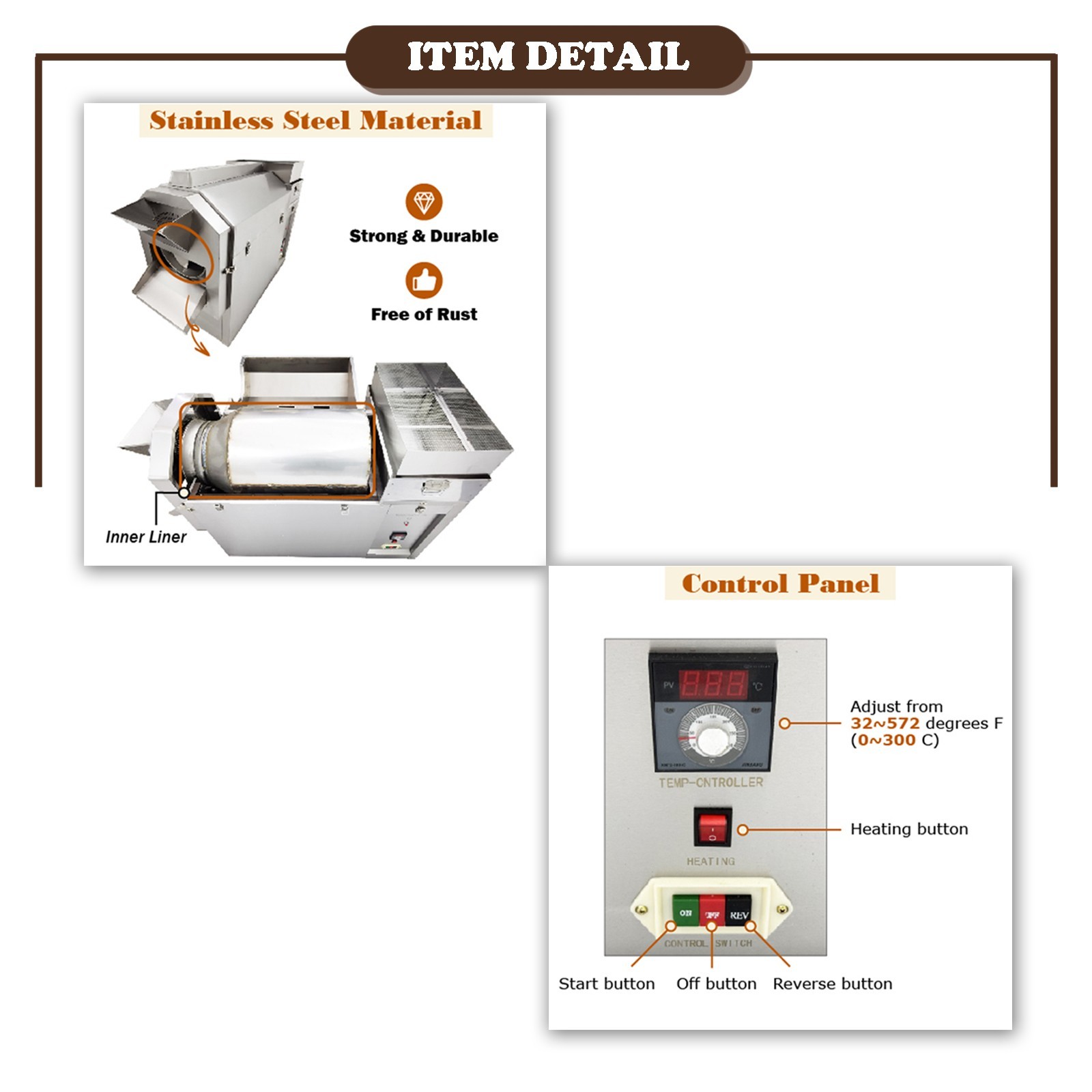 220V 3PH Coffee Bean Nut Drum Roasting Machine 6.5KW 25KG Auto Coffee Roaster