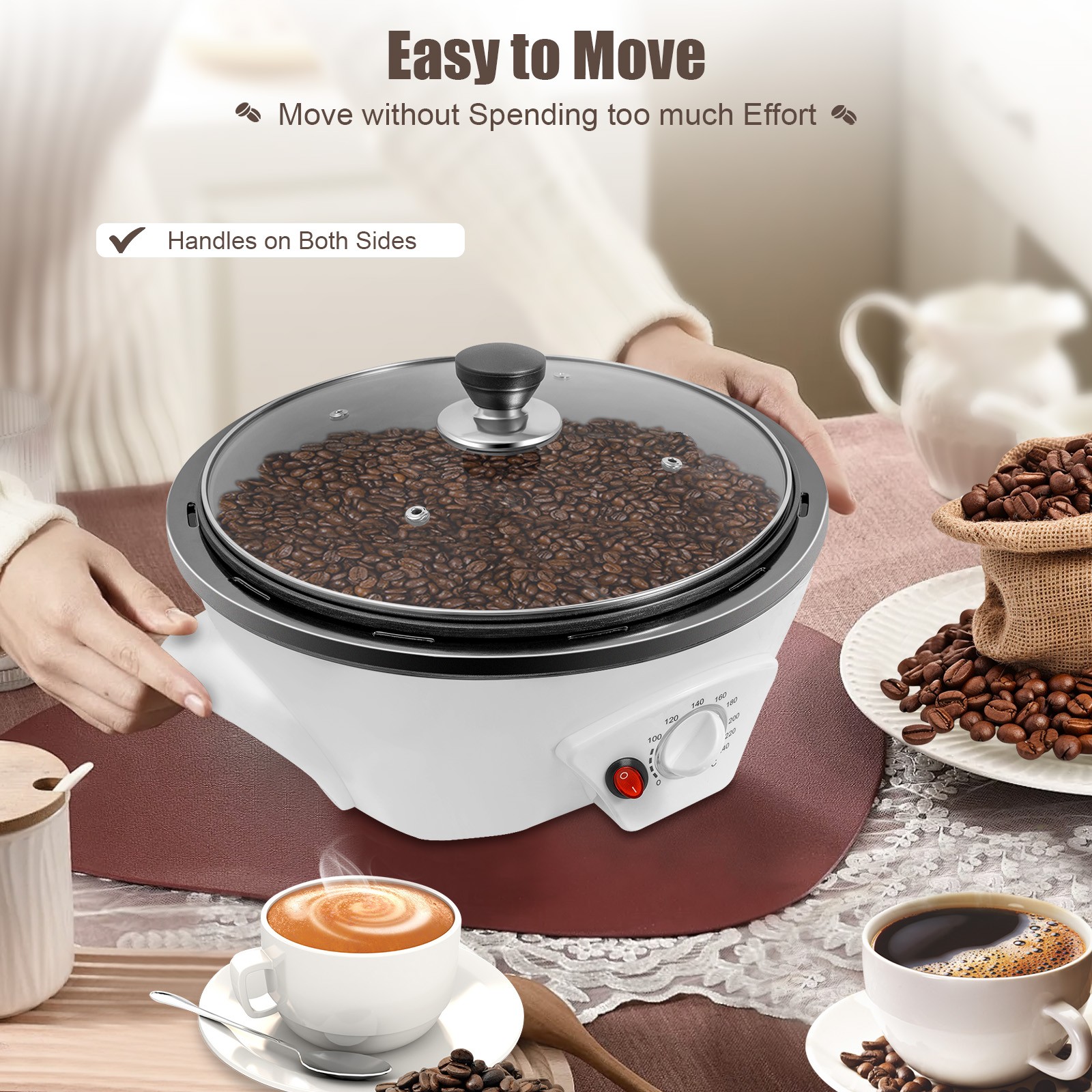 110V Electric Home Coffee Bean Roasting Machine Roaster Baker Non-stick Pan Home