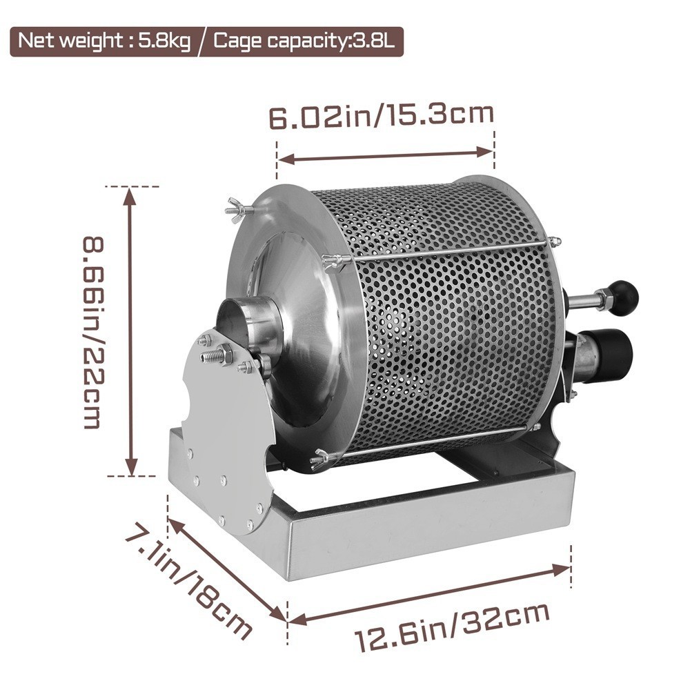 3.8L/1KG Electric Coffee Bean Roaster 360°Rotation Adjustable Speed For Home Use
