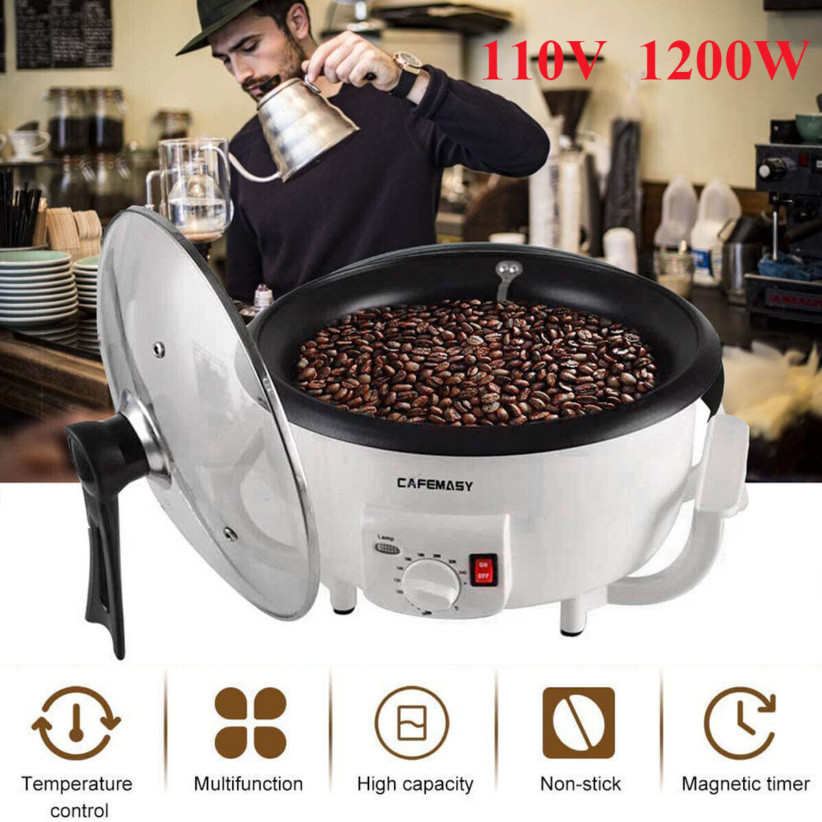 Electric Coffee Roaster Coffee Beans Maker Machine With Timing For Home Office