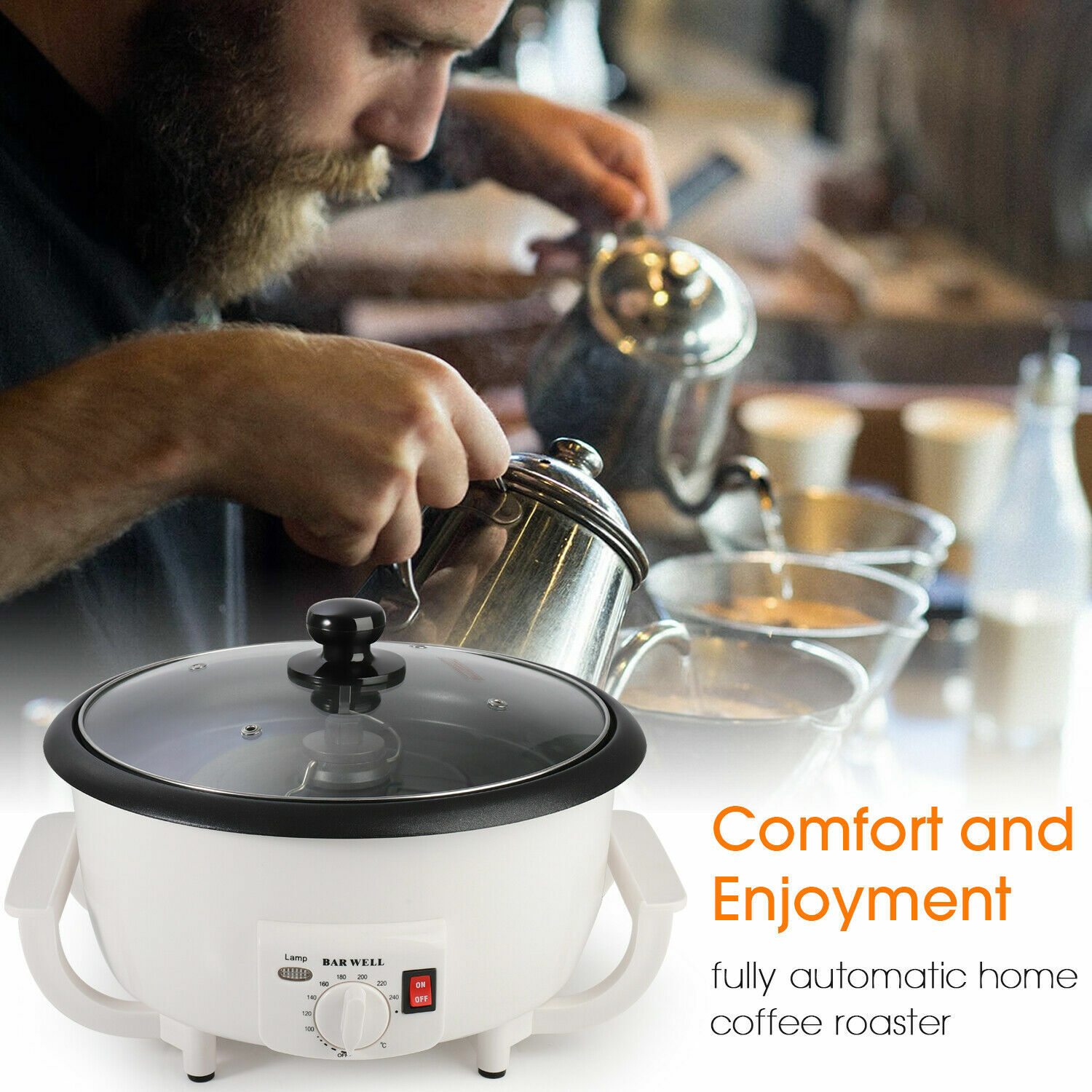 110V 1200W Home Use Electric Coffee Bean Roaster Machine Coffee Beans Baker US