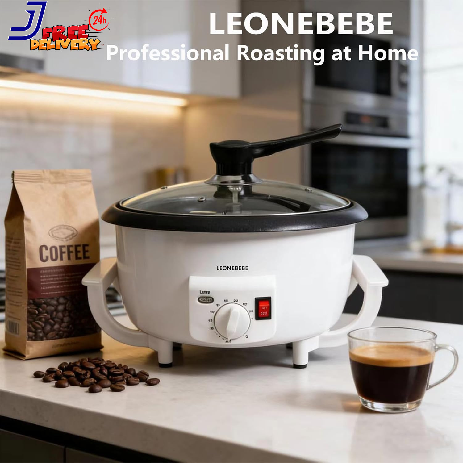 Electric Home Coffee Roaster Adjustable Temp 1.6 lbs Capacity Smoke Reduced