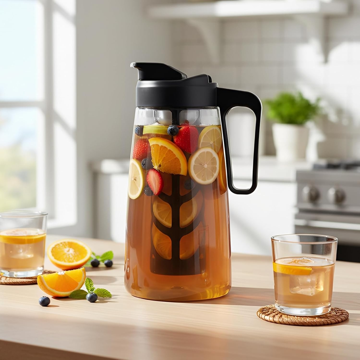Large Ice Cold Coffee Maker 64 oz Dishwasher Safty Traitan Carafe Pitcher Leak