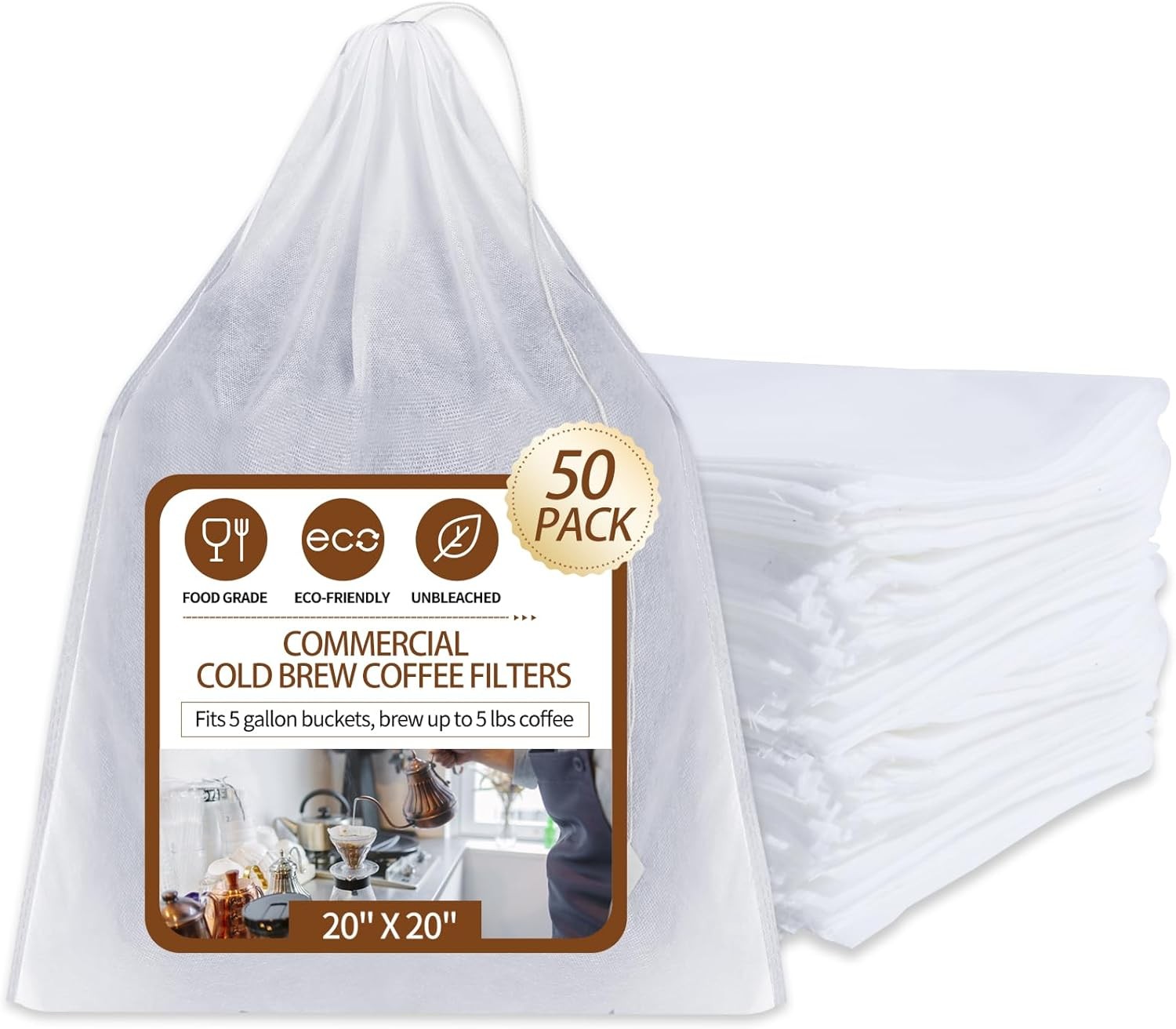 50Pcs mercial Cold Brew Coffee s for 5 Gallon Buets, 20″ X 20″