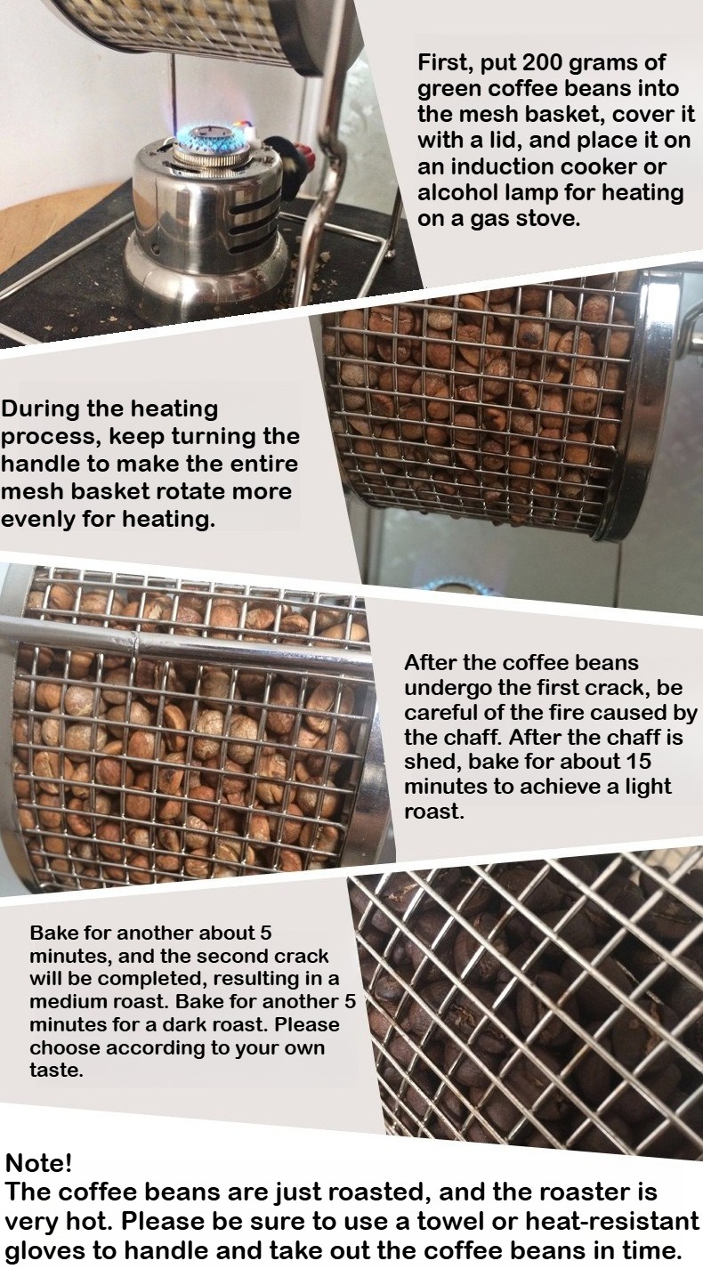 Manual Coffee Bean Roaster Portable Stainless Steel Cafe Bean Nut Machine Roller