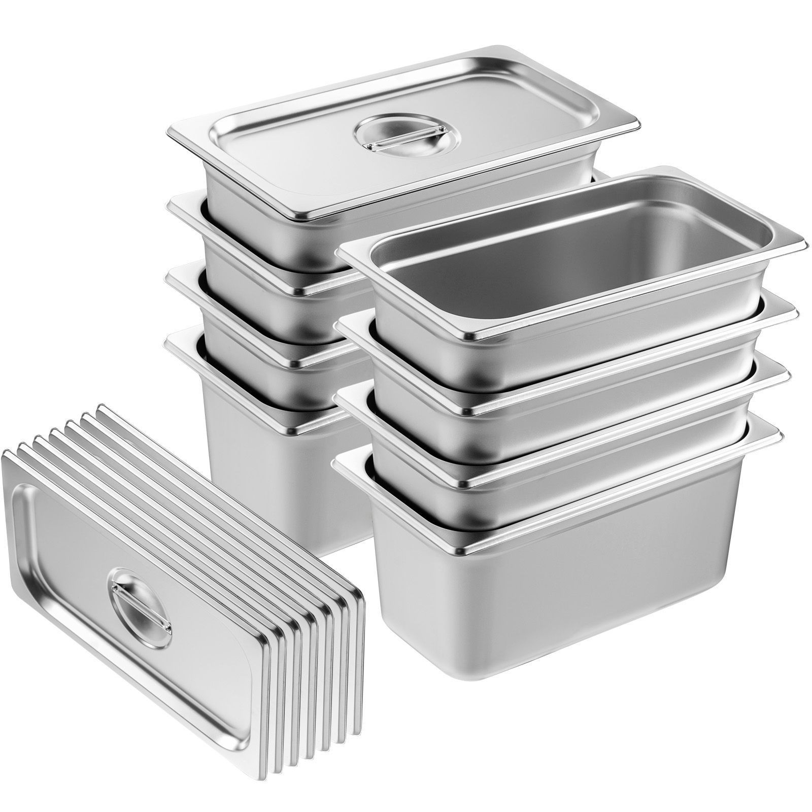 8 Pack Hotel Pans, 1/ 3 Size Anti – Jam Steam Pan with Lid, 0.8mm Thick