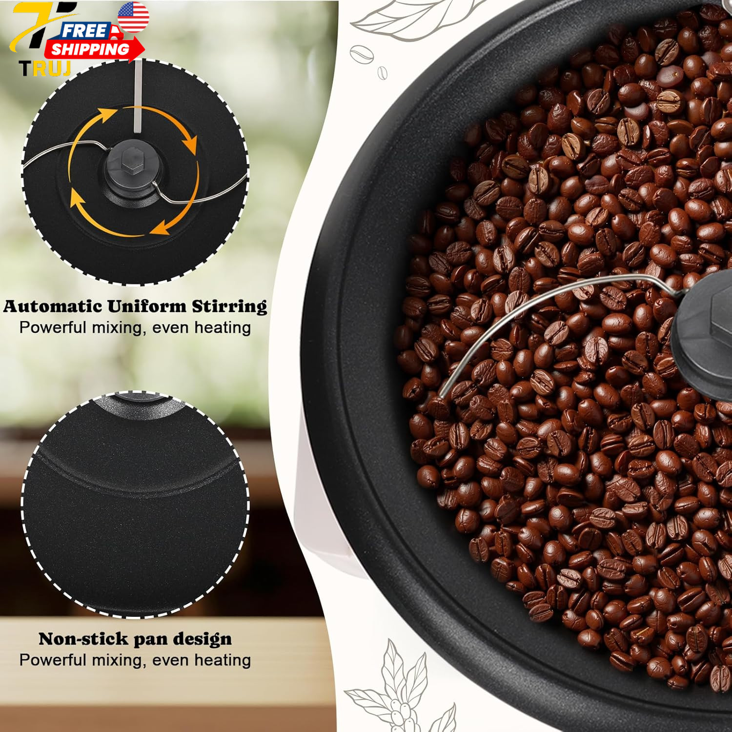 800G Home Coffee Roaster with Timer & Non-Stick 110V 1200W Power FREE SHIPPING