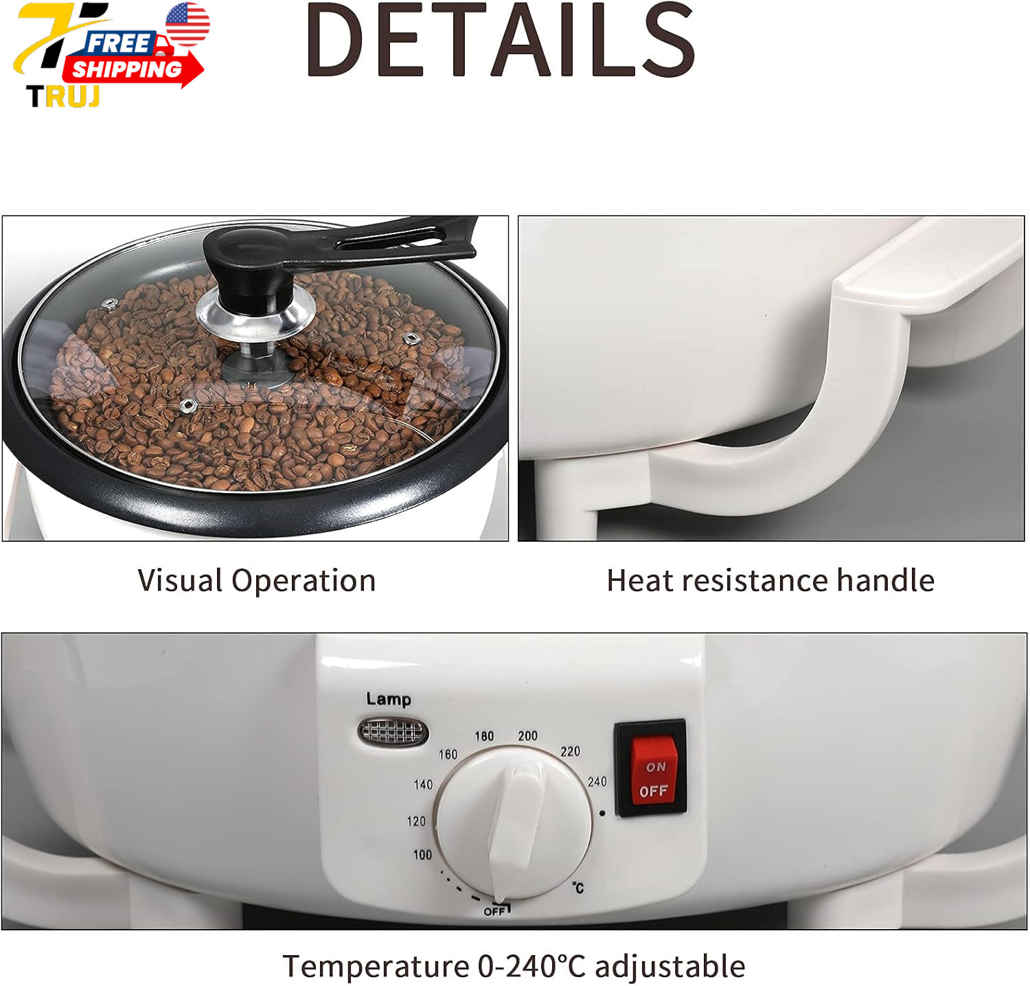 800G Home Coffee Roaster with Timer & Non-Stick 110V 1200W Power FREE SHIPPING