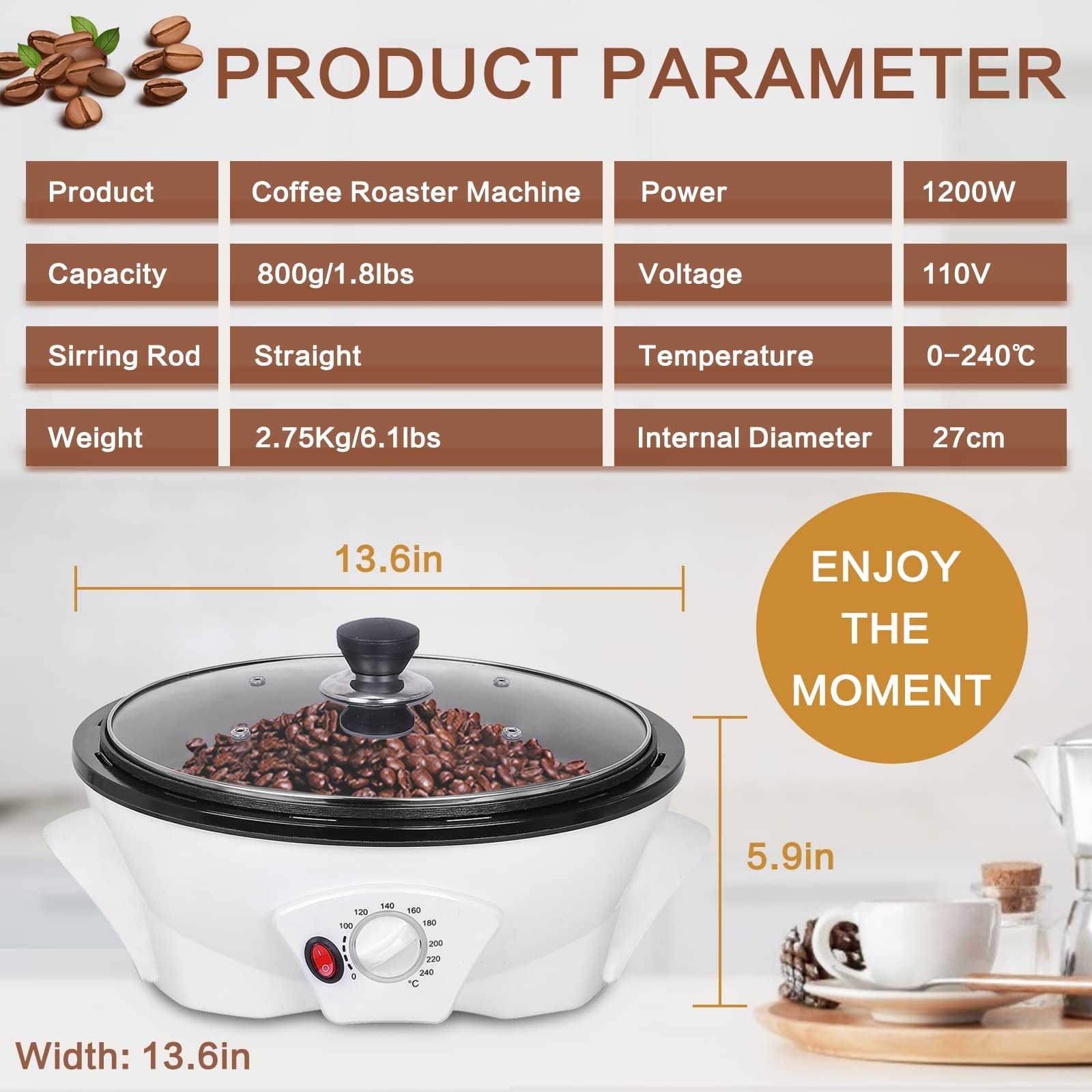 Electric Coffee Bean Roaster for Home Use 1.1lb Capacity Temperature Control …