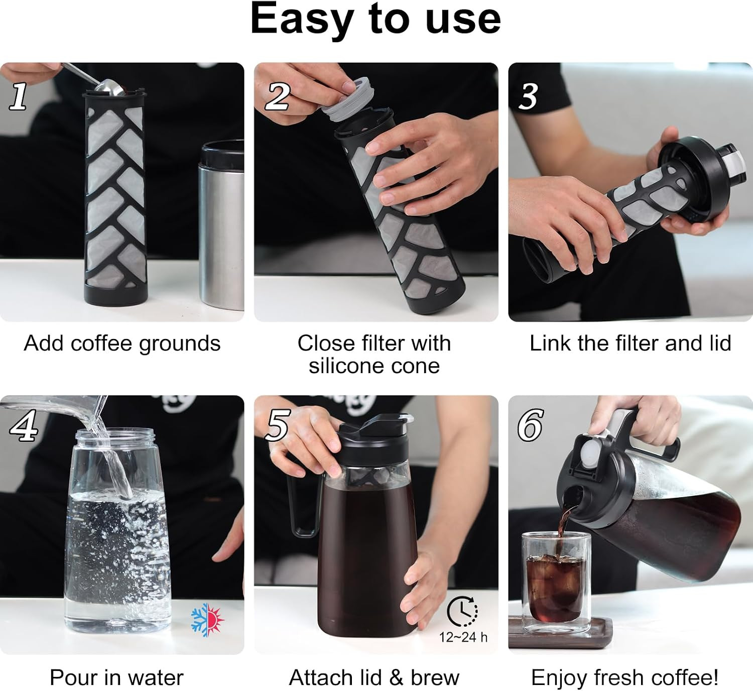 Large Ice Cold Coffee Maker 64 Oz, Dishwasher Safty Traitan Carafe Pitcher Leak